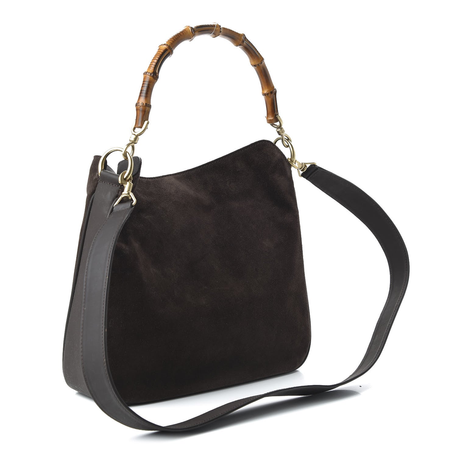 Gucci Suede Bamboo Top Handle Tote Dark Brown 3 of 10