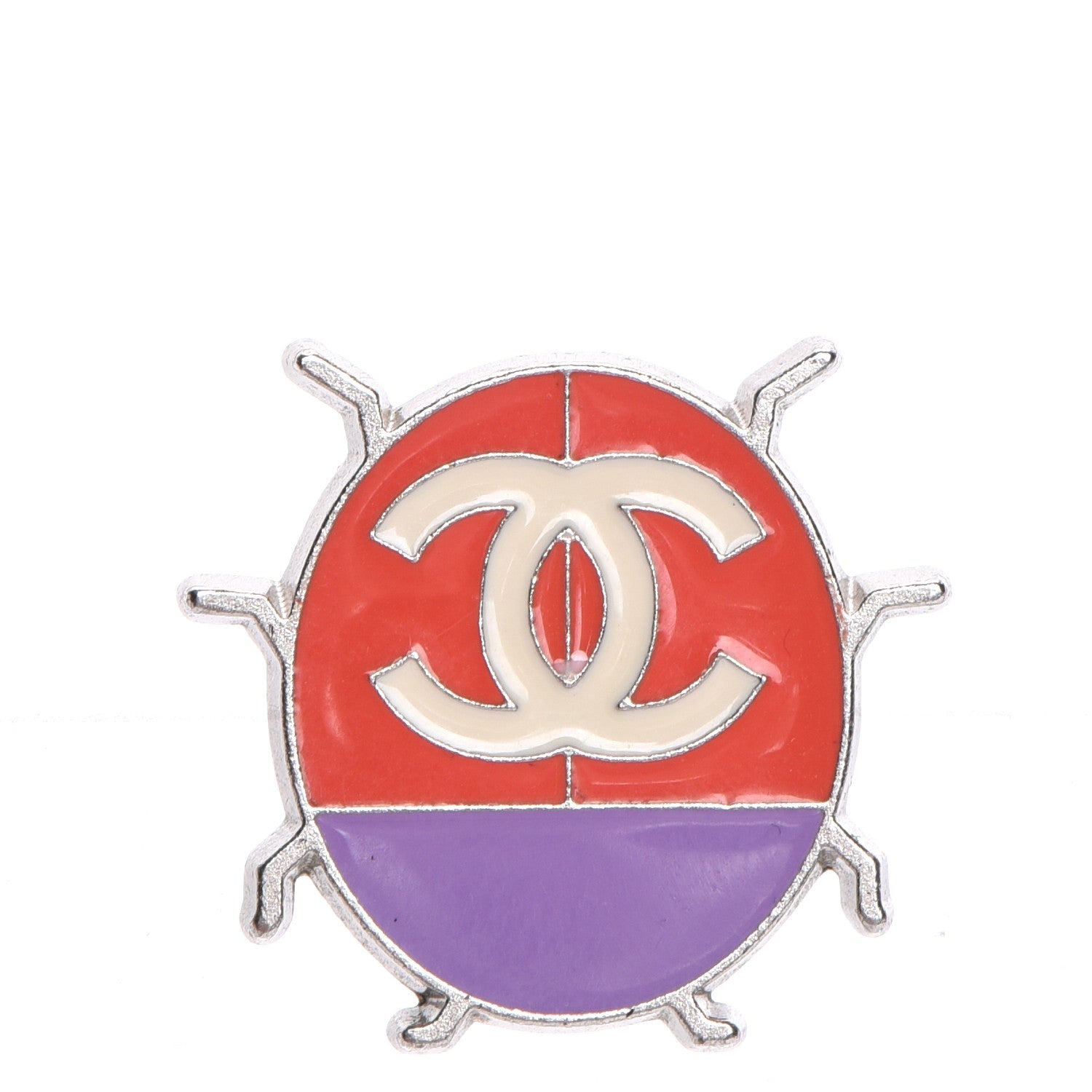 Chanel Enamel CC Ladybug Pin Brooch Orange Purple 1 of 4