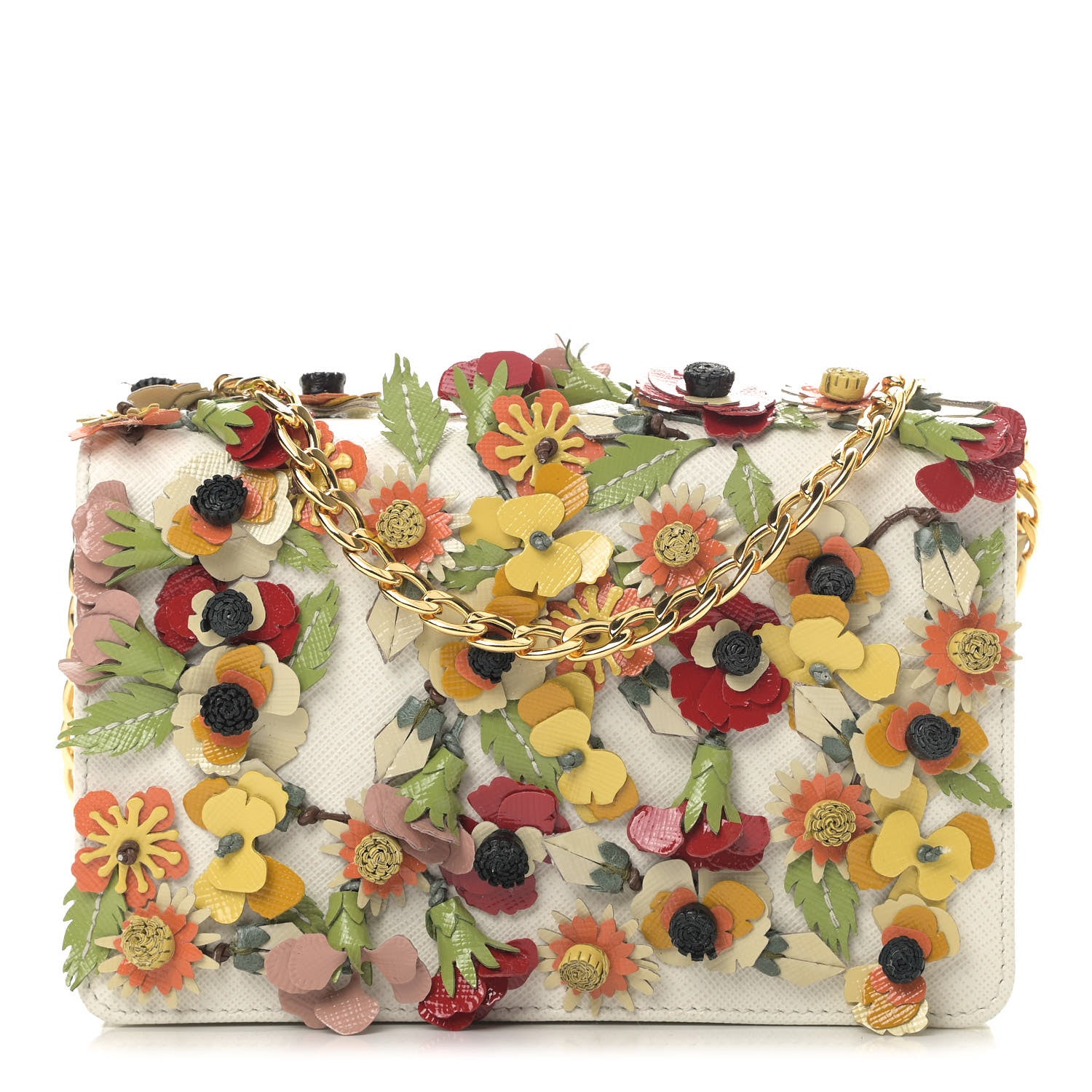 Prada Saffiano Floral Applique Crossbody Talco 1 of 7