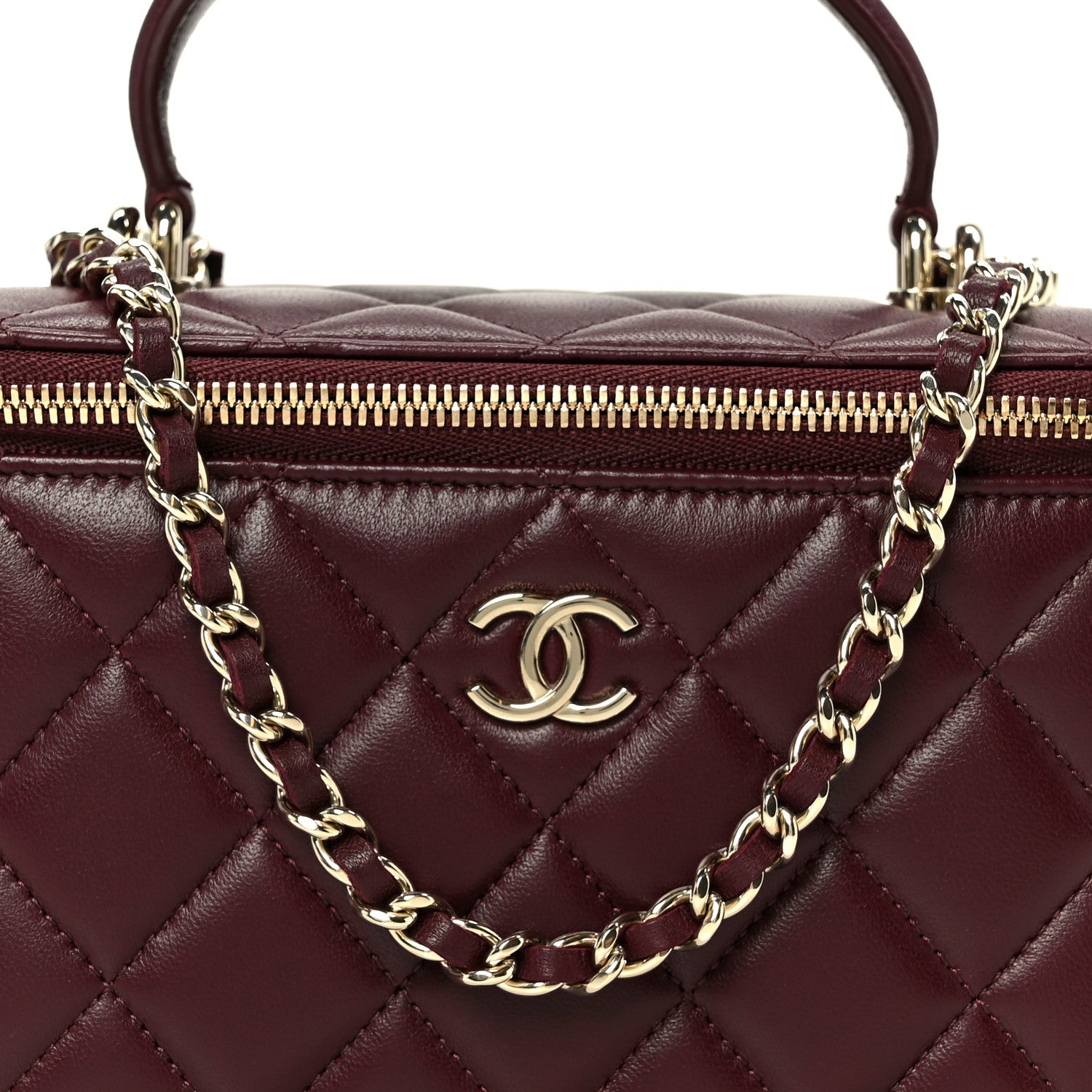Chanel Lambskin Quilted Small Top Handle Vanity Case With Chain Burgundy 8 of 10