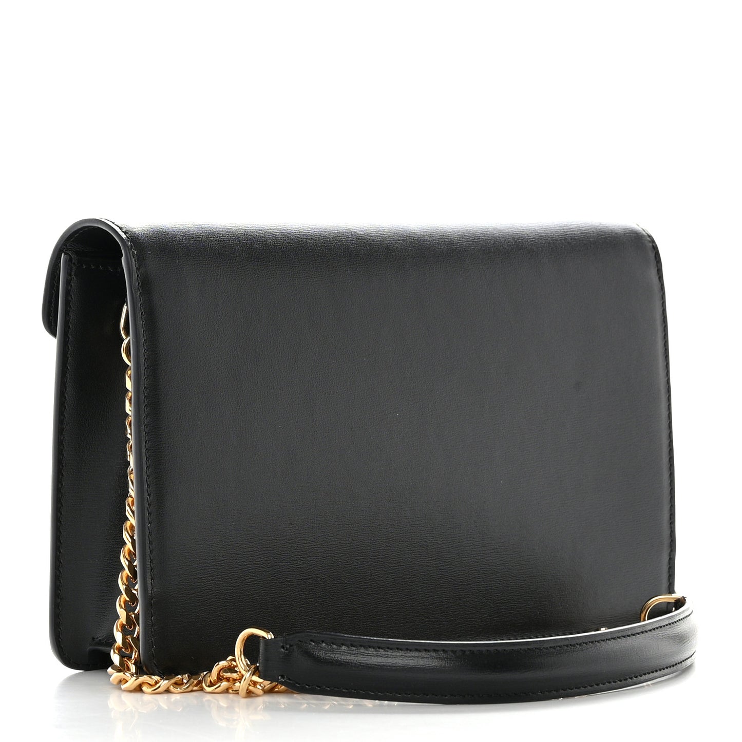 Shiny Calfskin Triomphe Margo Wallet on Chain Black