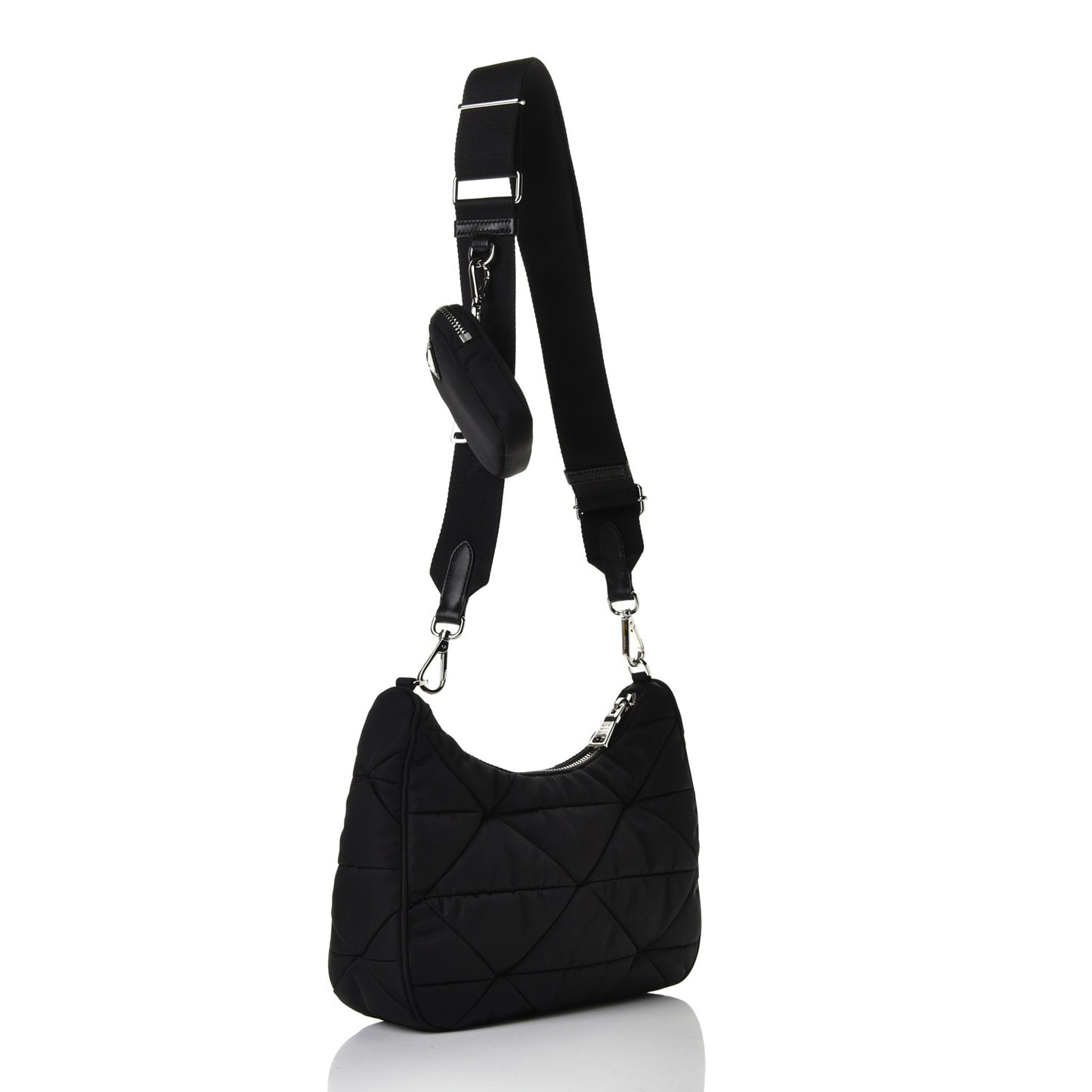 Re-Nylon Triangle Padded Patchwork Shoulder Bag Black