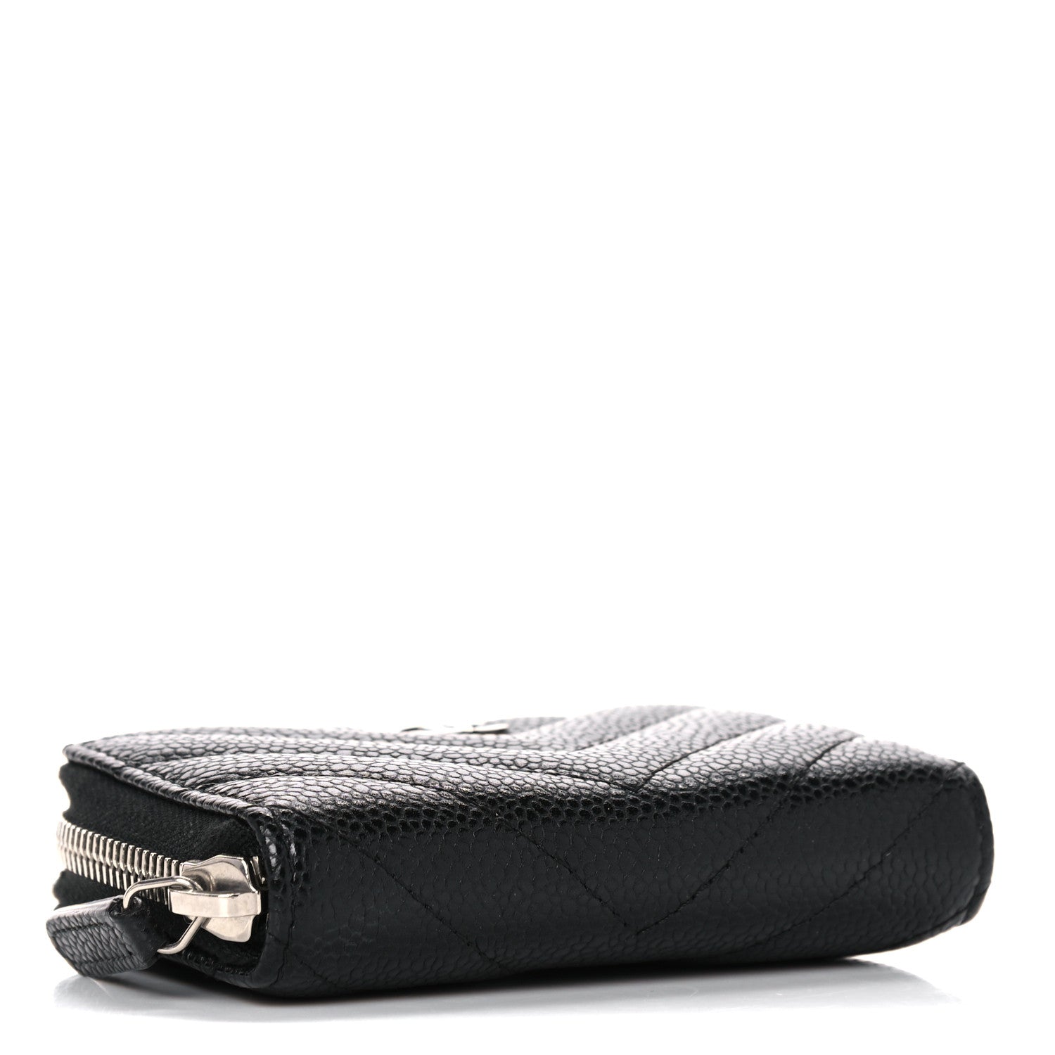 Chanel Caviar Chevron Quilted Zip Coin Purse Black 4 of 13
