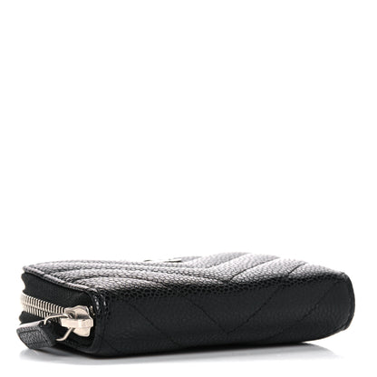Chanel Caviar Chevron Quilted Zip Coin Purse Black 4 of 13