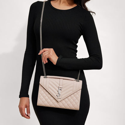 Saint Laurent Grain De Poudre Textured Mixed Matelasse Medium Triquilt Monogram Satchel Marble Pink 2 of 10