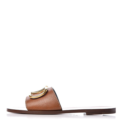 Valentino Garavani Grainy Cowhide Vlogo Flat Slide Sandals 38 Cuoio 1 of 11