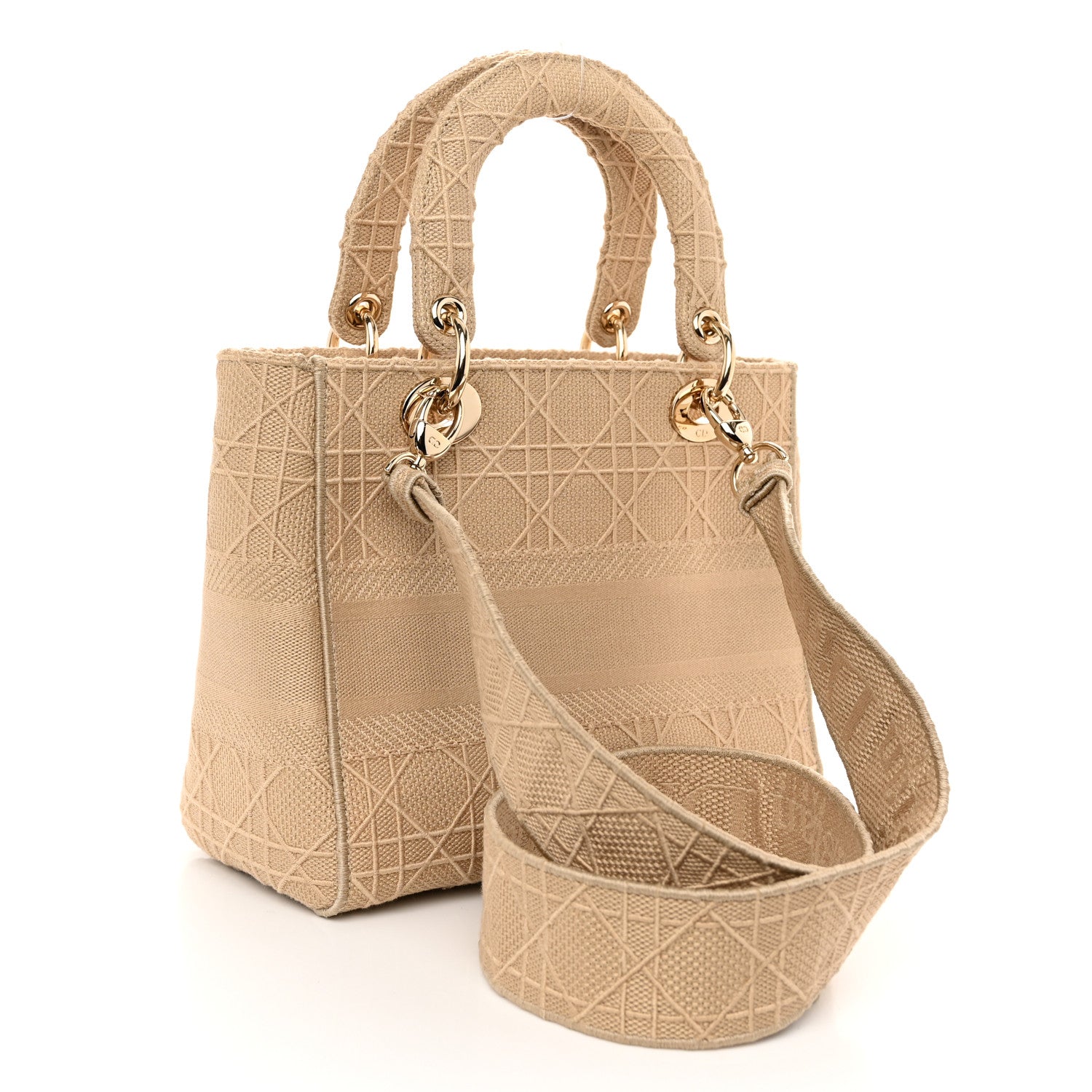 Christian Dior Canvas Embroidered Medium Lady D-Lite Beige 3 of 11
