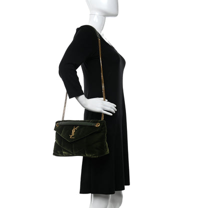 Saint Laurent Velvet Quilted Small Loulou Puffer Monogram Chain Satchel Kaki Musk 2 of 10