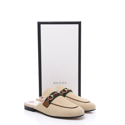 Gucci Canvas Vintage Charlotte Web Princetown Slippers 37 Sand Cuir 11 of 11
