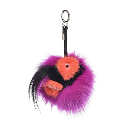 Fendi Fox Mink Goat Fur Oret Monster Bag Bug Charm Orchid Black 1 of 5