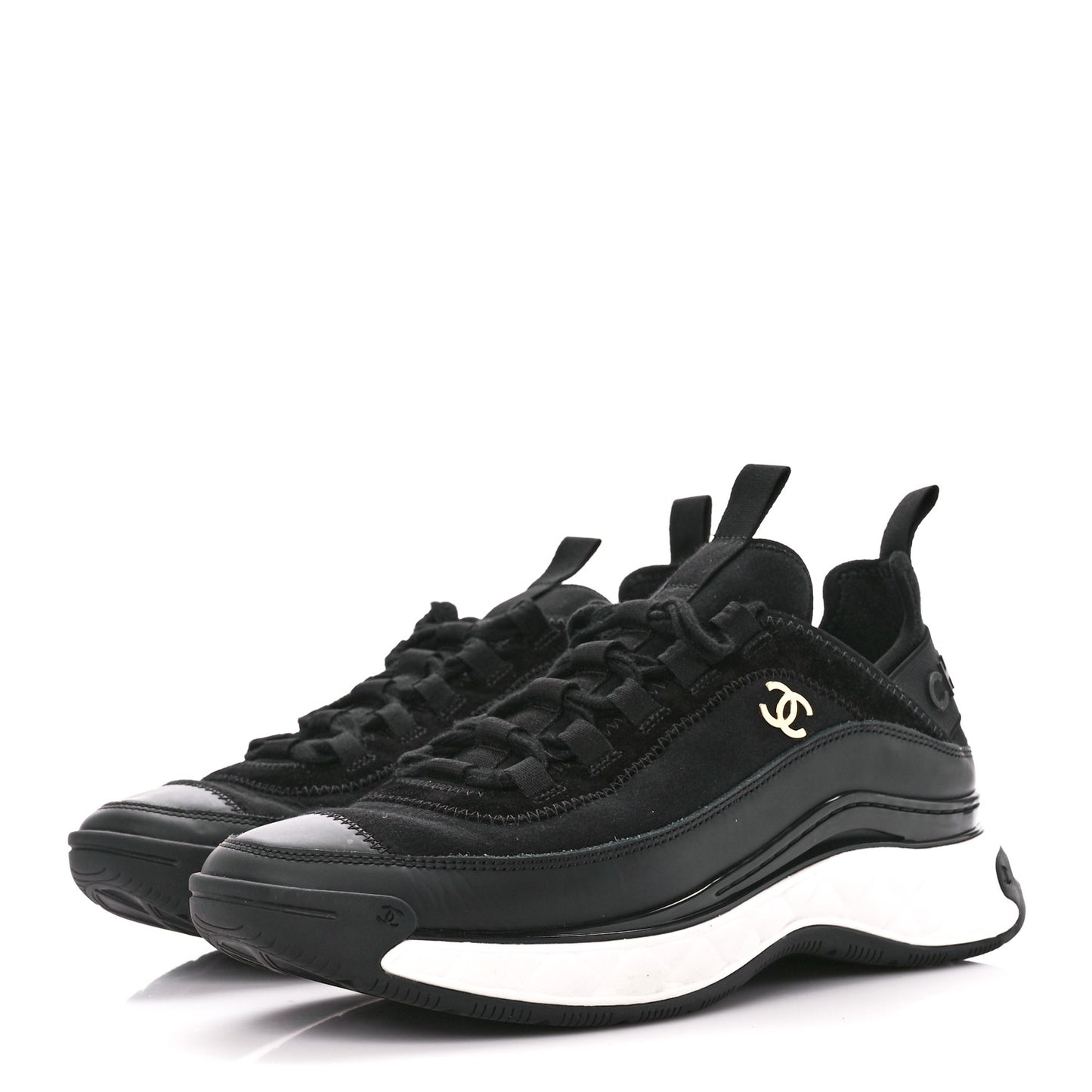 Velvet Calfskin Mixed Fibers CC Sneakers 38.5 Black
