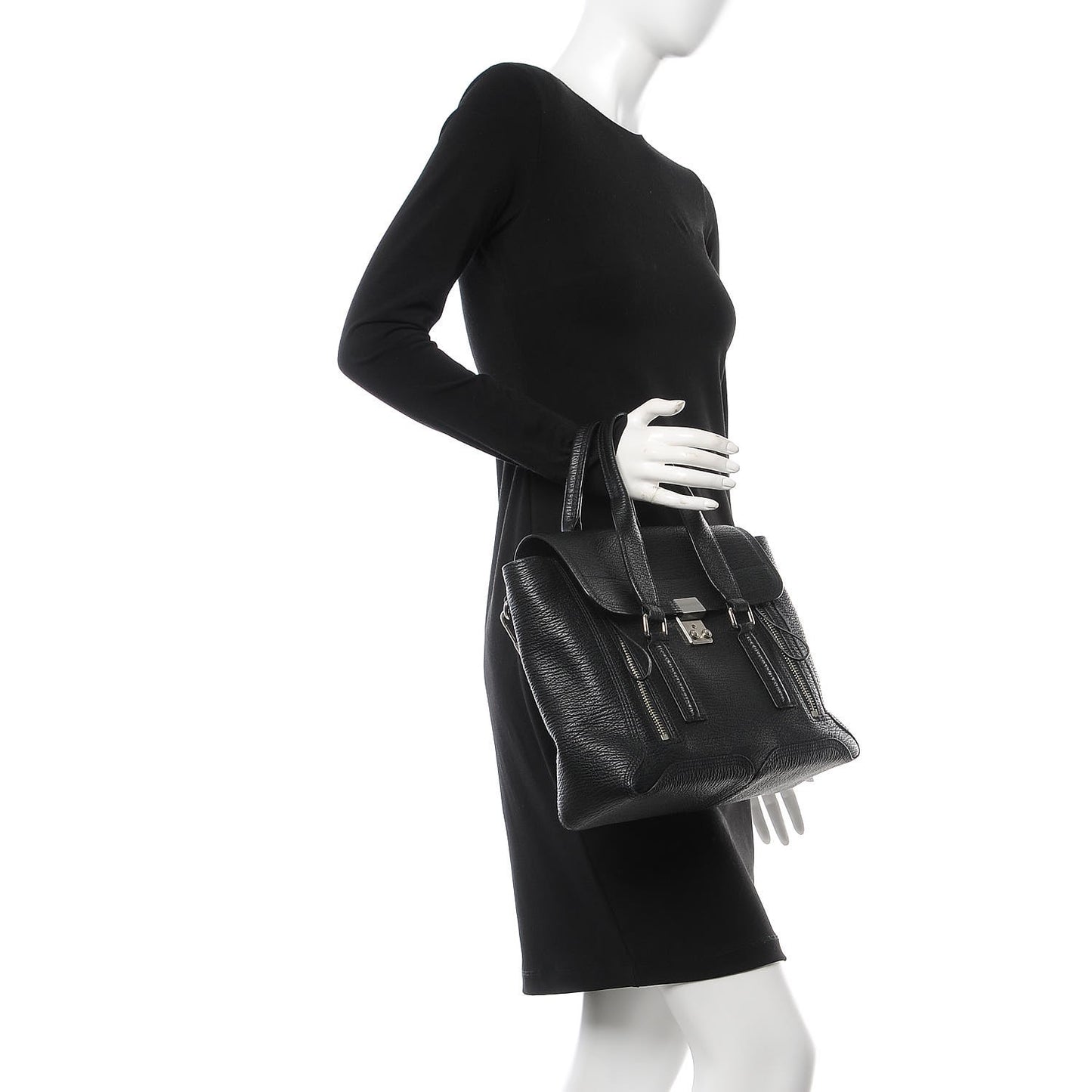 3.1 Textured Calfskin Medium Pashli Satchel Black