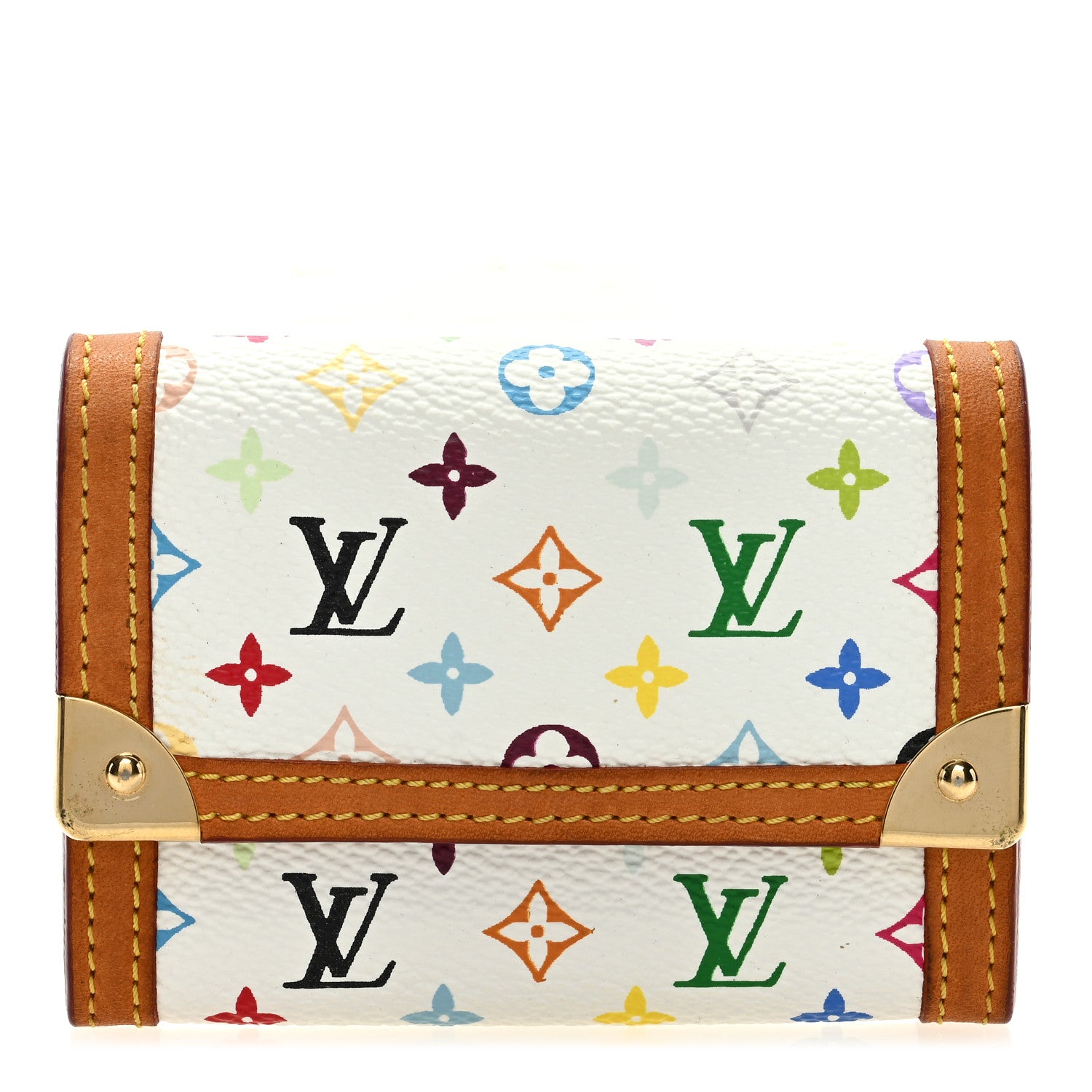 Louis Vuitton Monogram Multicolor Porte-Monnaie Plat Coin Purse White 1 of 6