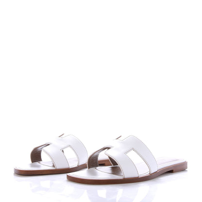 Hermes Box Calfskin Oran Sandals 37 White 3 of 10