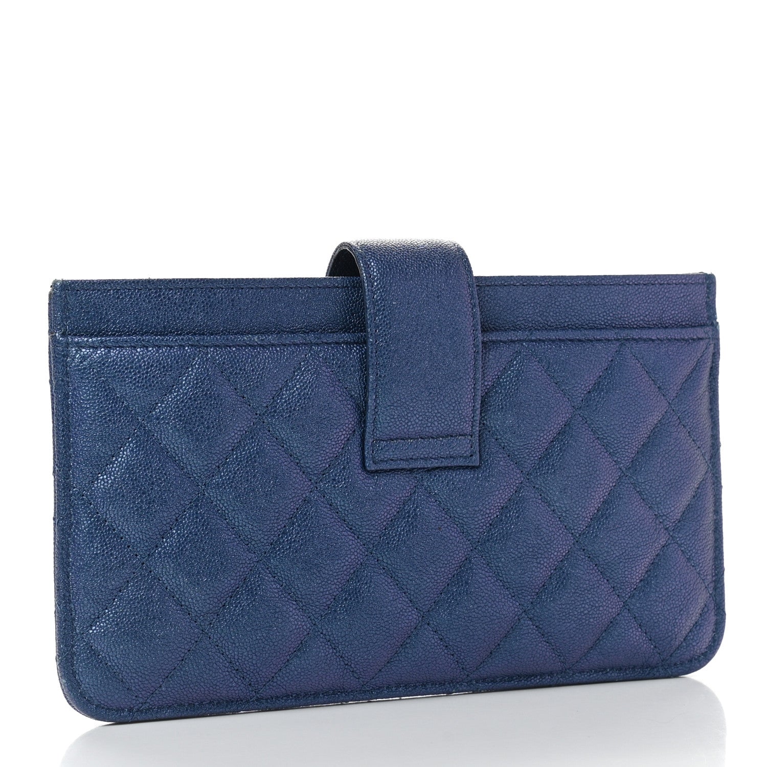 Chanel Iridescent Caviar Quilted Classic Strap Pouch Dark Blue 3 of 9
