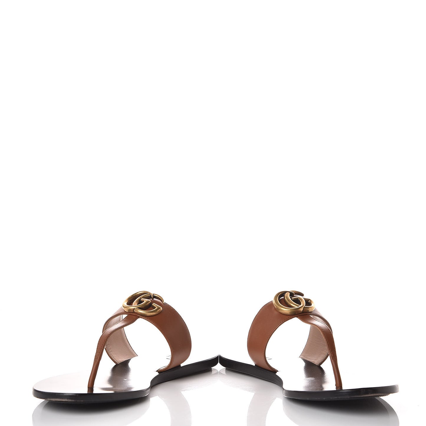 Calfskin GG Marmont Thong Sandals 37.5 Cognac