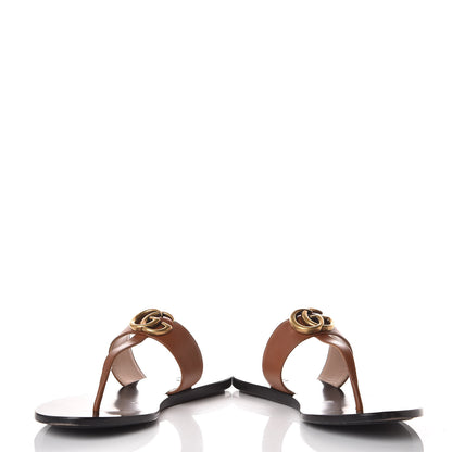 Gucci Calfskin GG Marmont Thong Sandals 37.5 Cognac 5 of 13