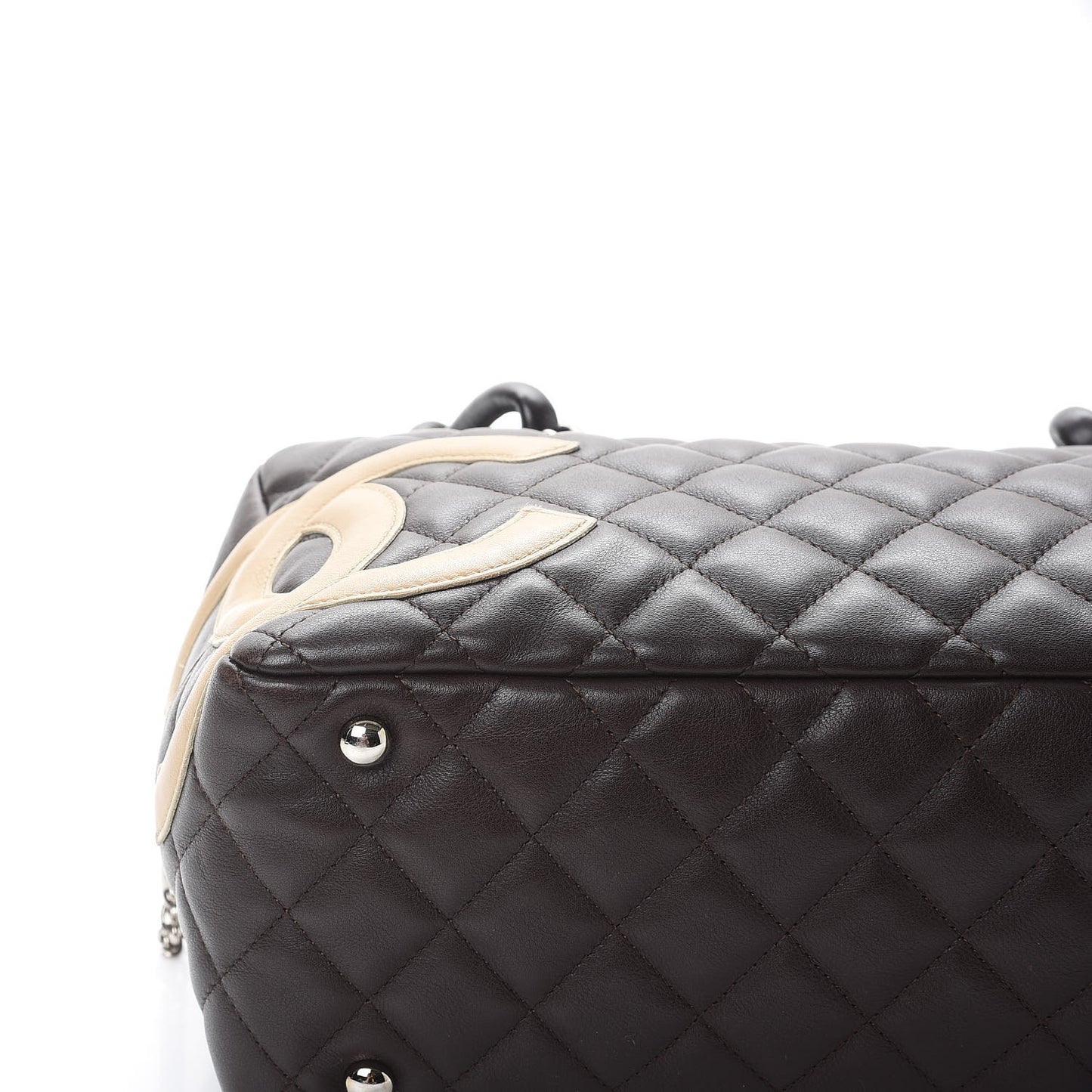 Calfskin Quilted Cambon Large Bowler Brown Beige
