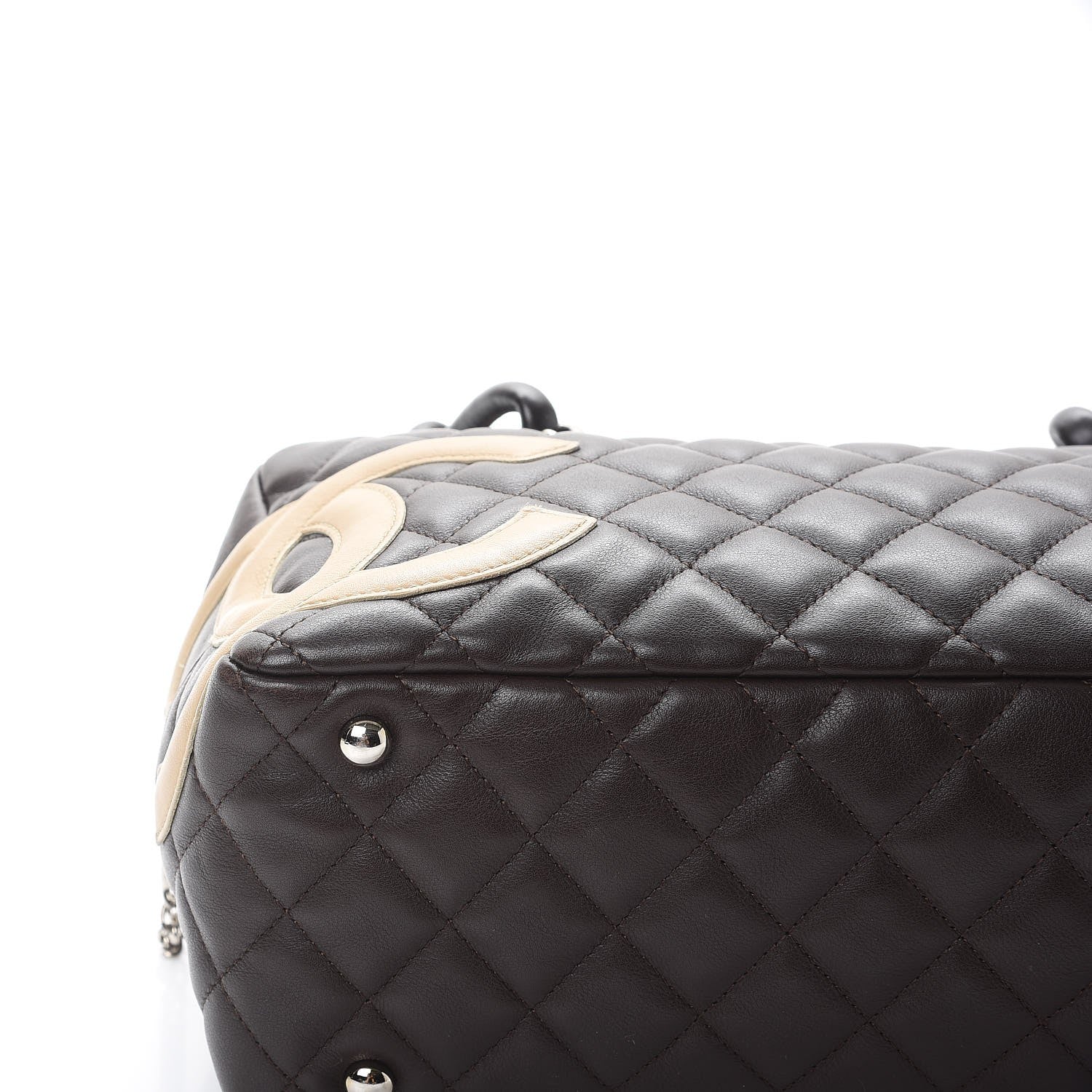 Chanel Calfskin Quilted Cambon Large Bowler Brown Beige 12 of 13