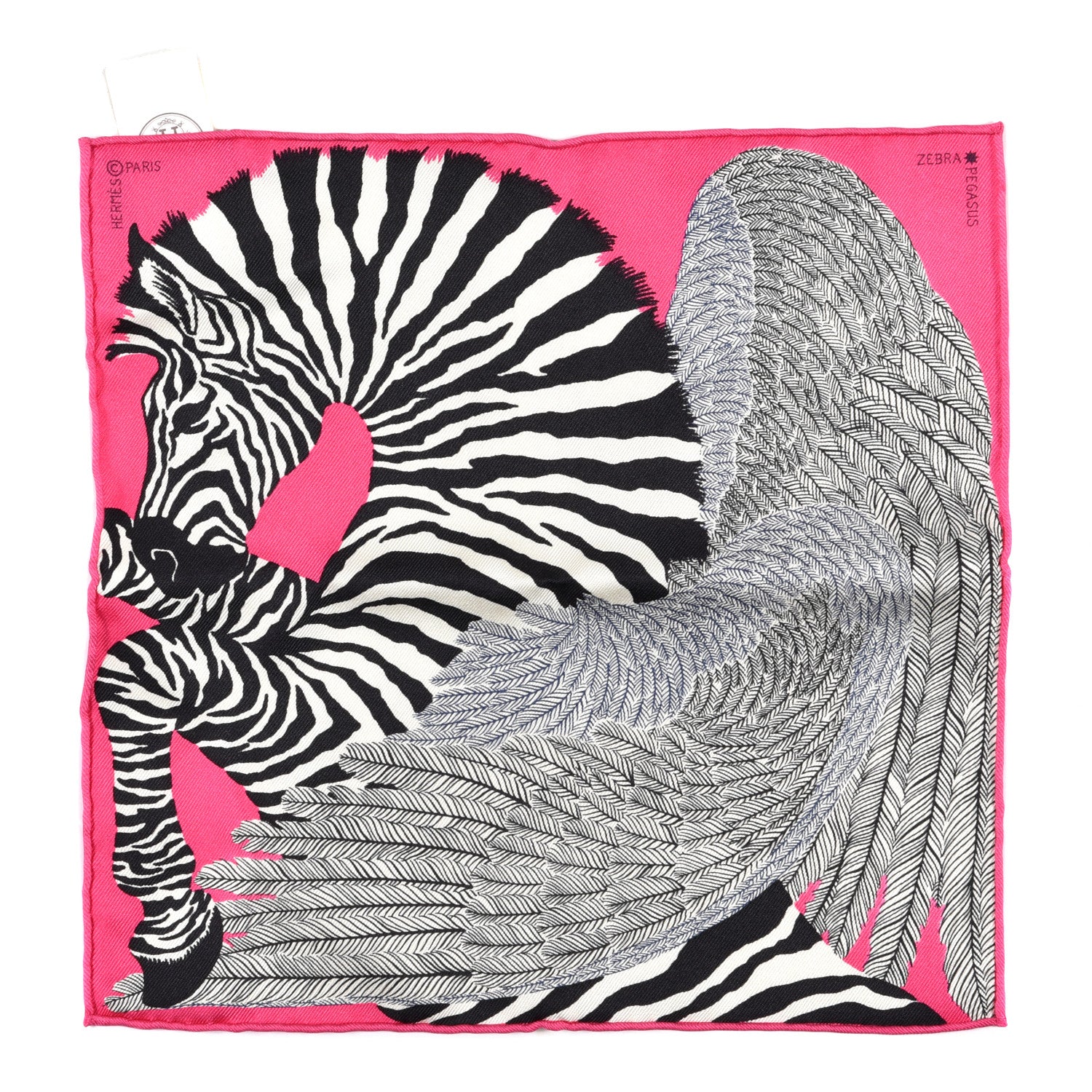 Hermes Silk Carre Zebra Pegasus Nano Scarf 20 Rose Bonbon Black White 1 of 4