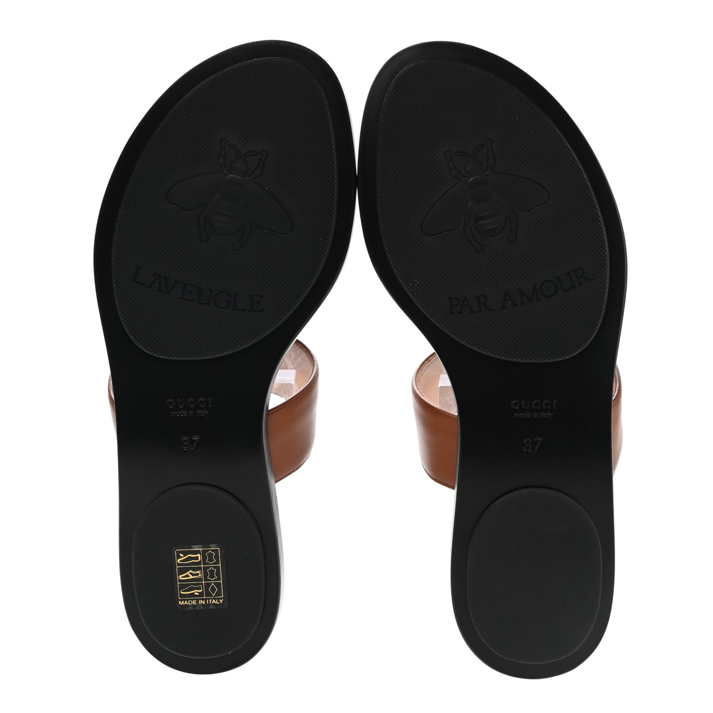 Calfskin GG Marmont Thong Sandals 37 Cognac