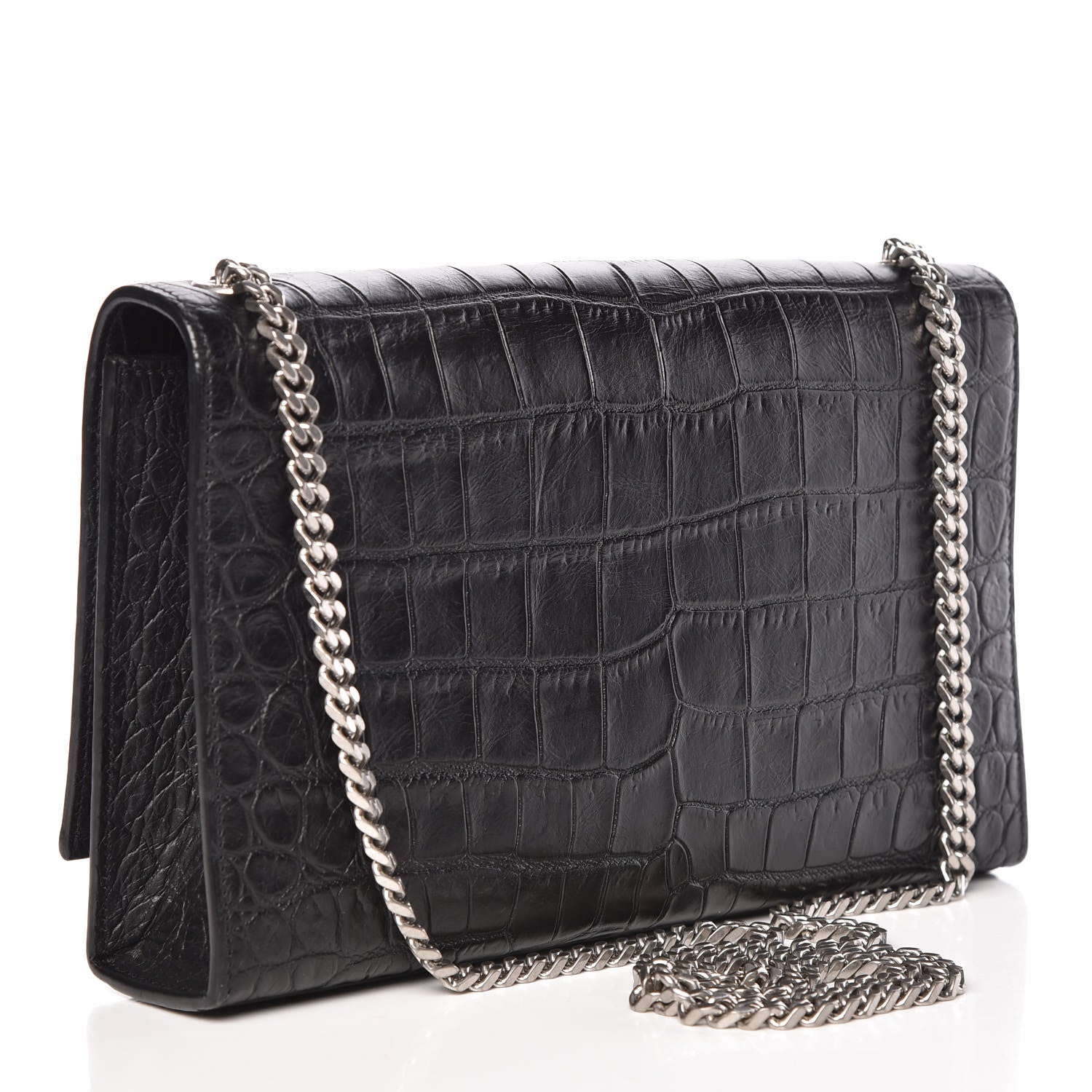 Saint Laurent Calfskin Crocodile Embossed Medium Classic Monogram Kate Tassel Satchel Black 3 of 9