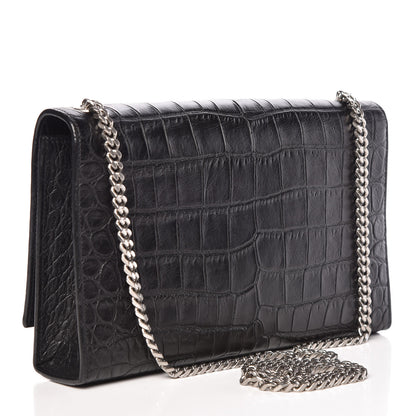 Saint Laurent Calfskin Crocodile Embossed Medium Classic Monogram Kate Tassel Satchel Black 3 of 9