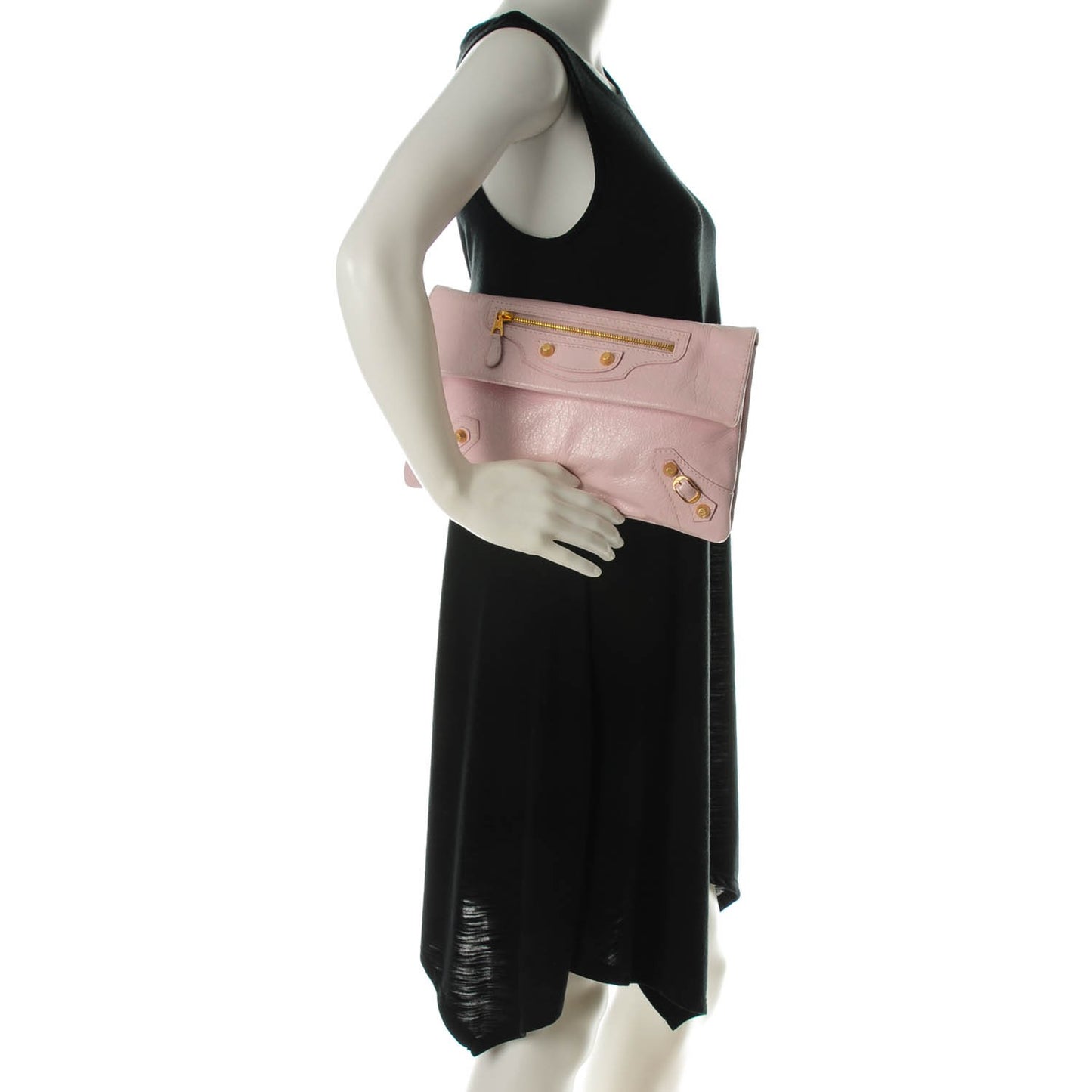 Agneau Giant 12 Gold Hardware Envelope Clutch Rose Poudre