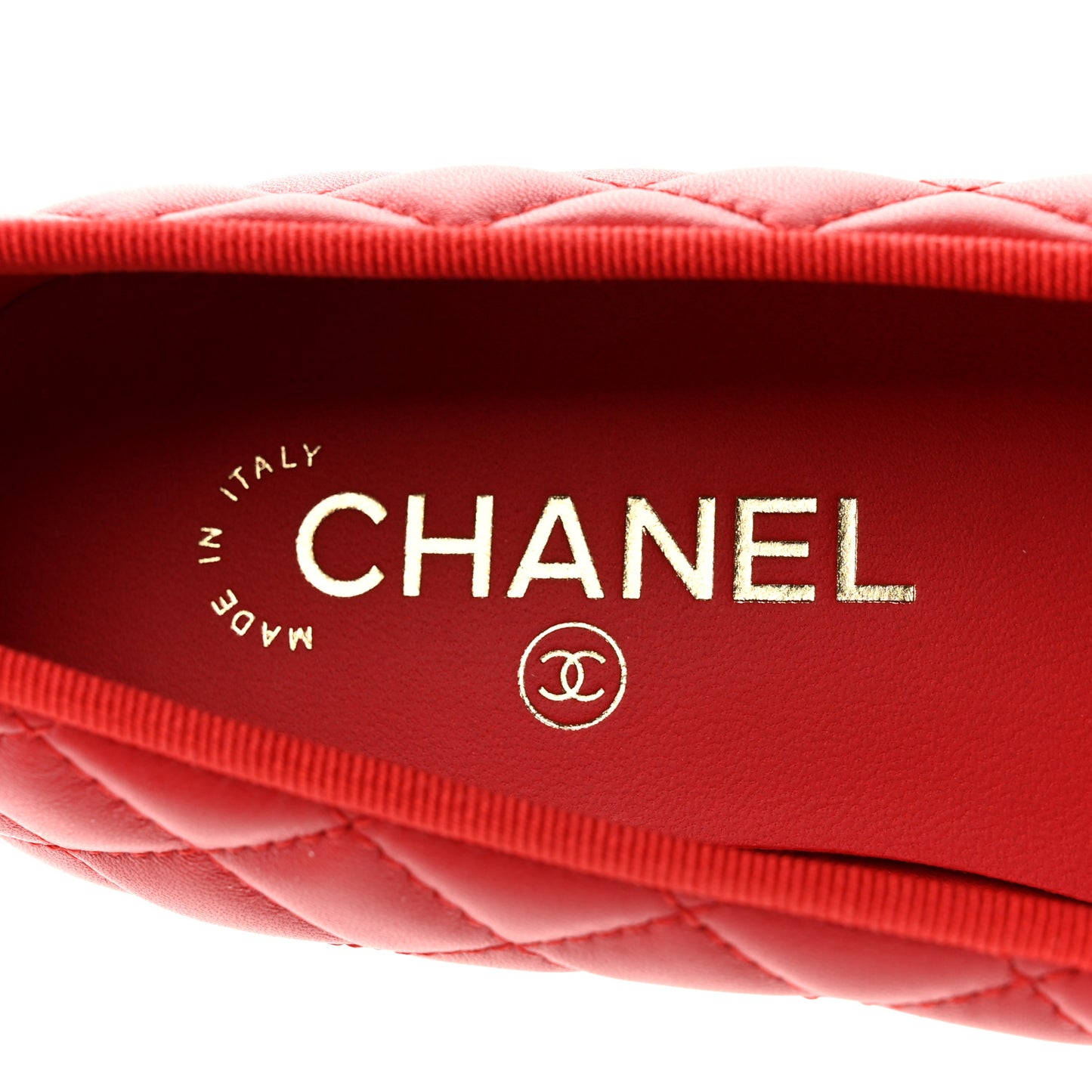 Lambskin Quilted CC Cap Toe Ballerina Flats 38.5 Red