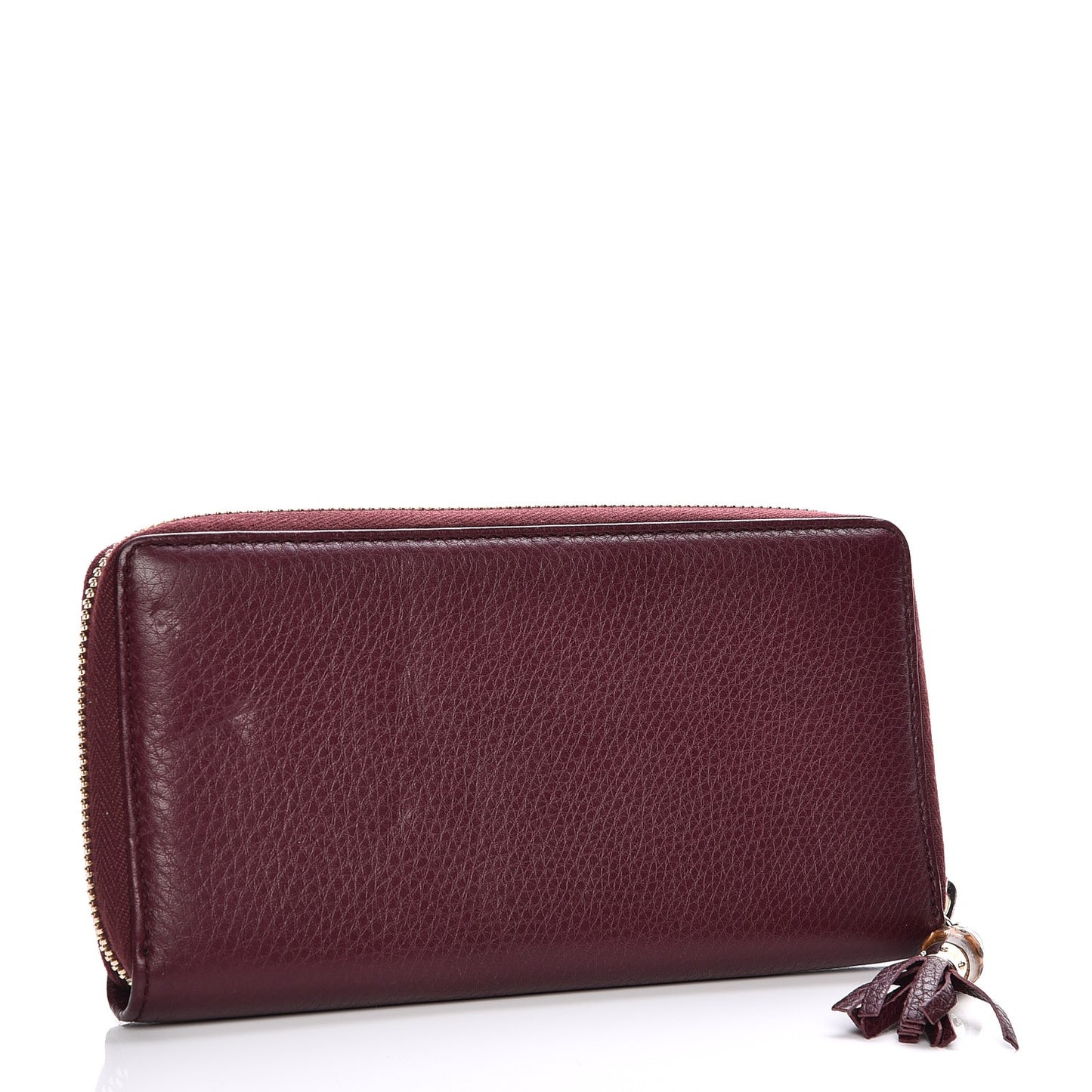 Pebbled Calfskin Bamboo Tassel Zip Around Wallet Burgundy