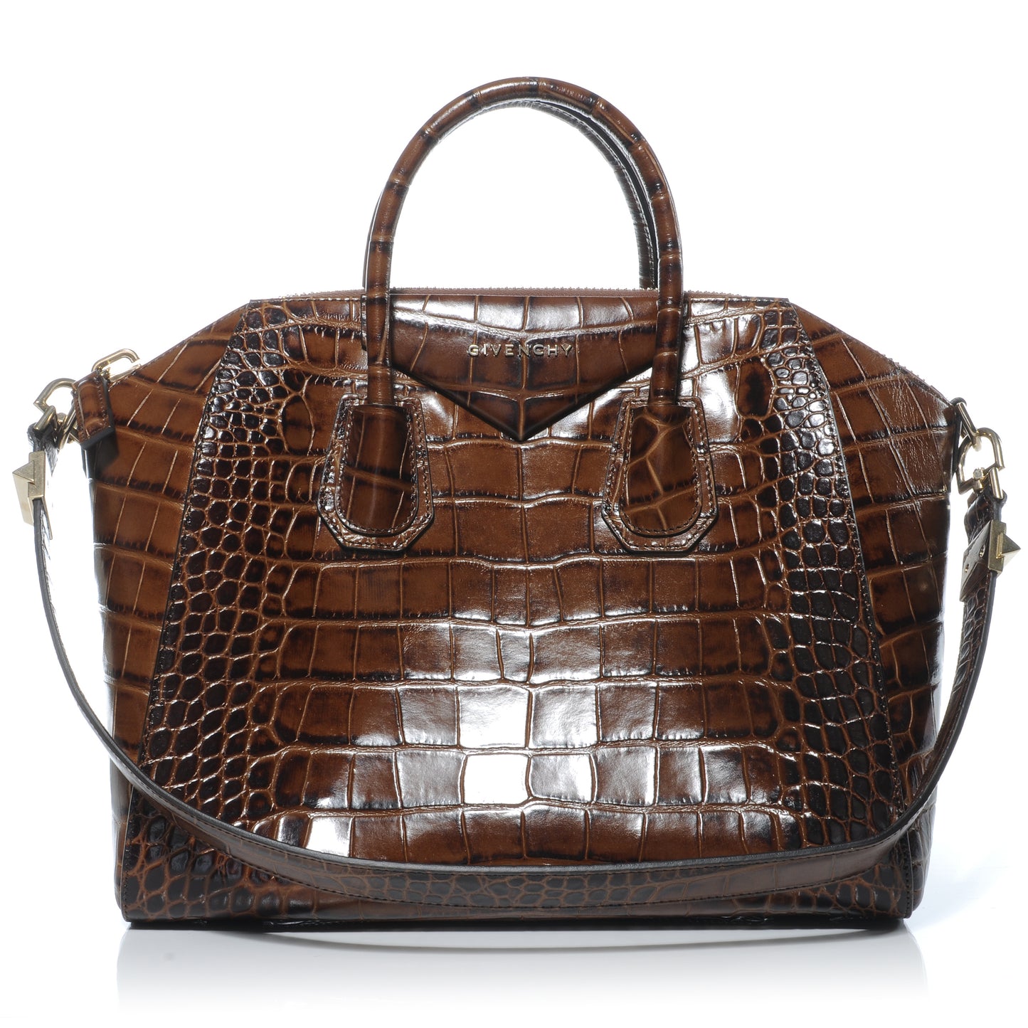 Calfskin Crocodile Embossed Medium Antigona Brown