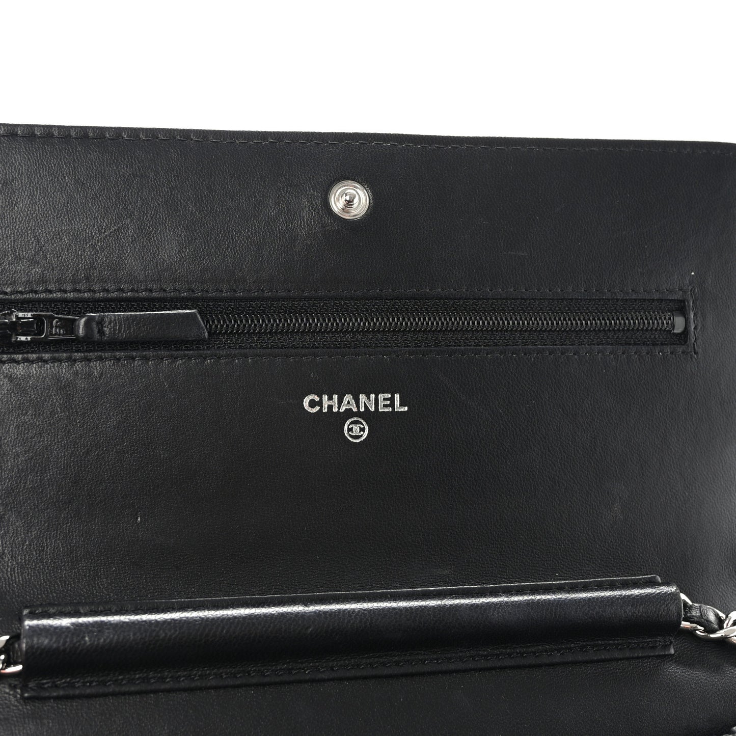 Lambskin Camellia Embossed Wallet on Chain WOC Black