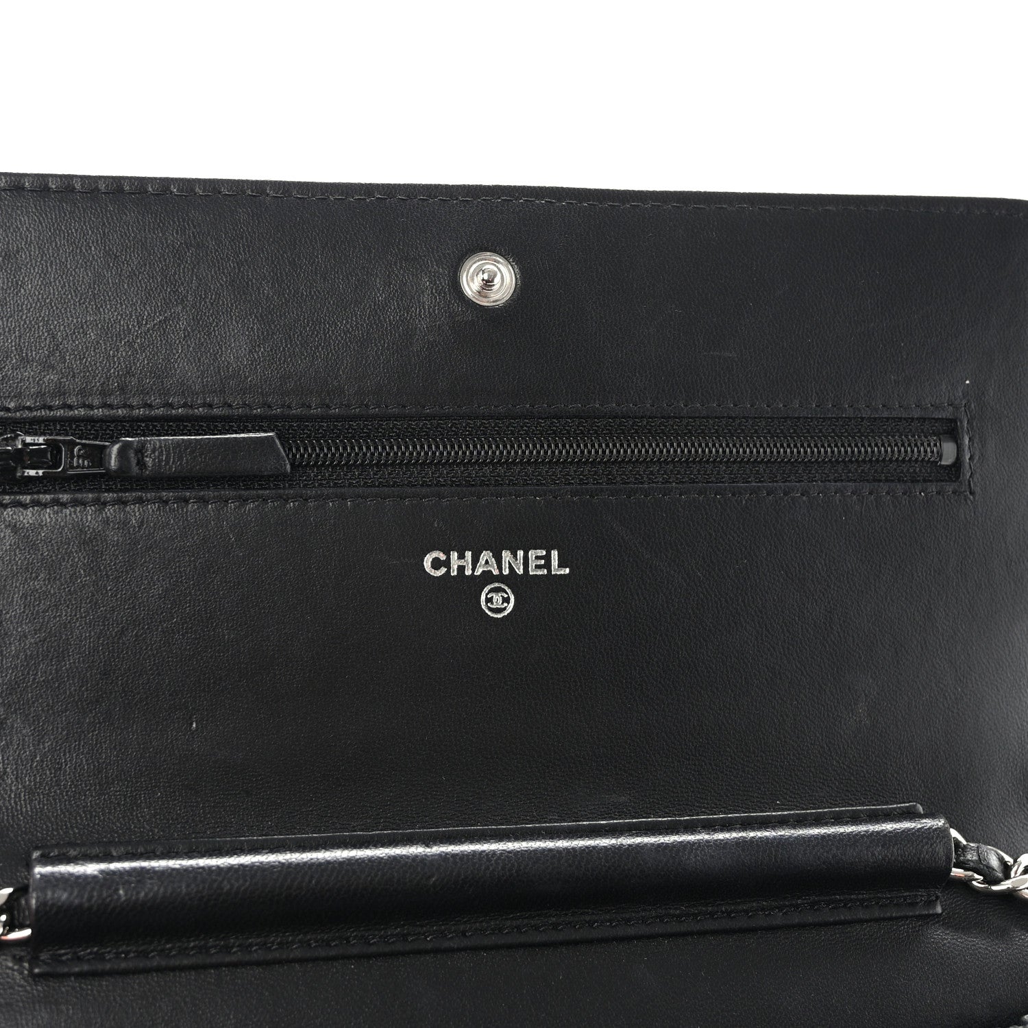 Chanel Lambskin Camellia Embossed Wallet on Chain WOC Black 12 of 13