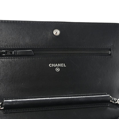 Chanel Lambskin Camellia Embossed Wallet on Chain WOC Black 12 of 13