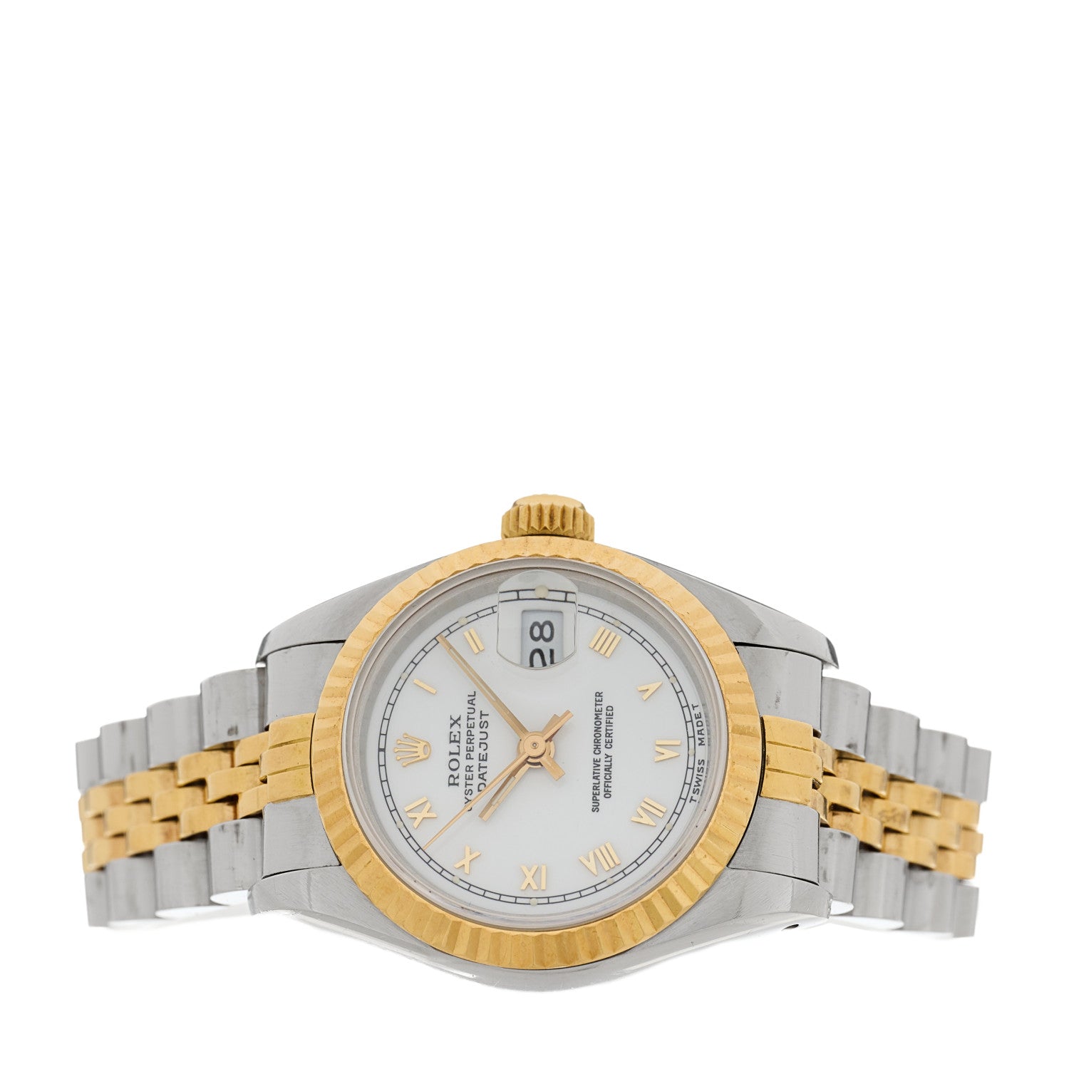 Rolex Stainless Steel 18K Yellow Gold 26mm Oyster Perpetual Datejust Watch White Roman 69173 2 of 4