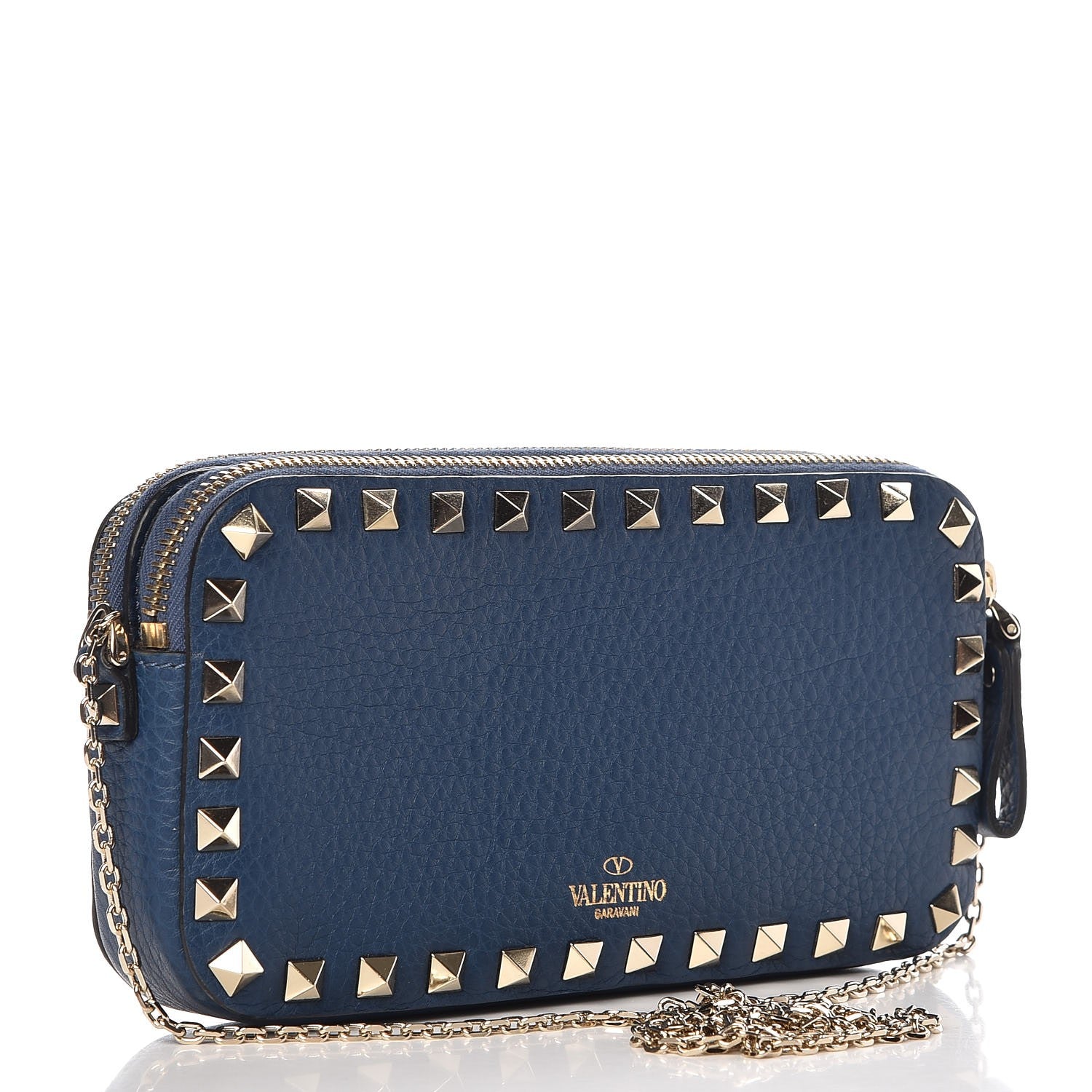 Valentino Garavani Pebbled Calfskin Rockstud Chain Pouch Shoulder Bag Peacock 3 of 9