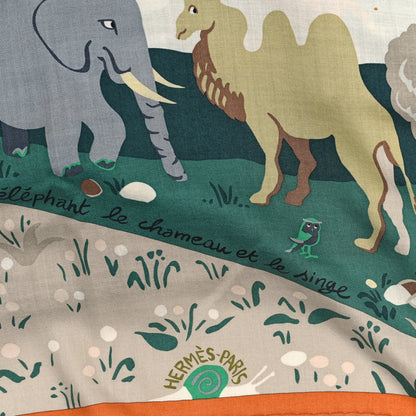 Hermes Cashmere Silk Le Livre D'Esope Shawl 140 Orange Vert Bleu Ciel 2 of 3