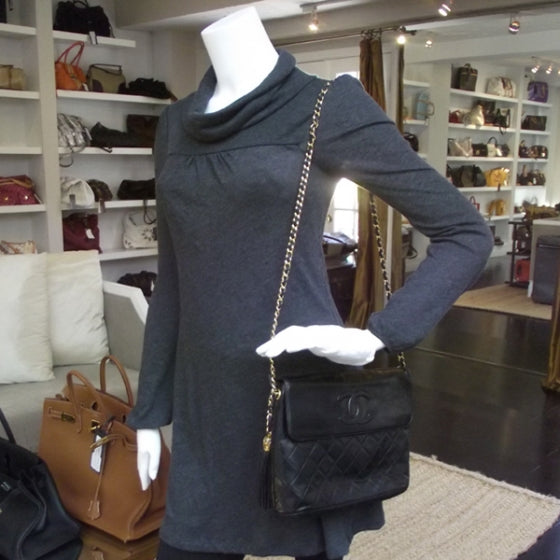 Vintage Lambskin Cross Body Flap Bag Black