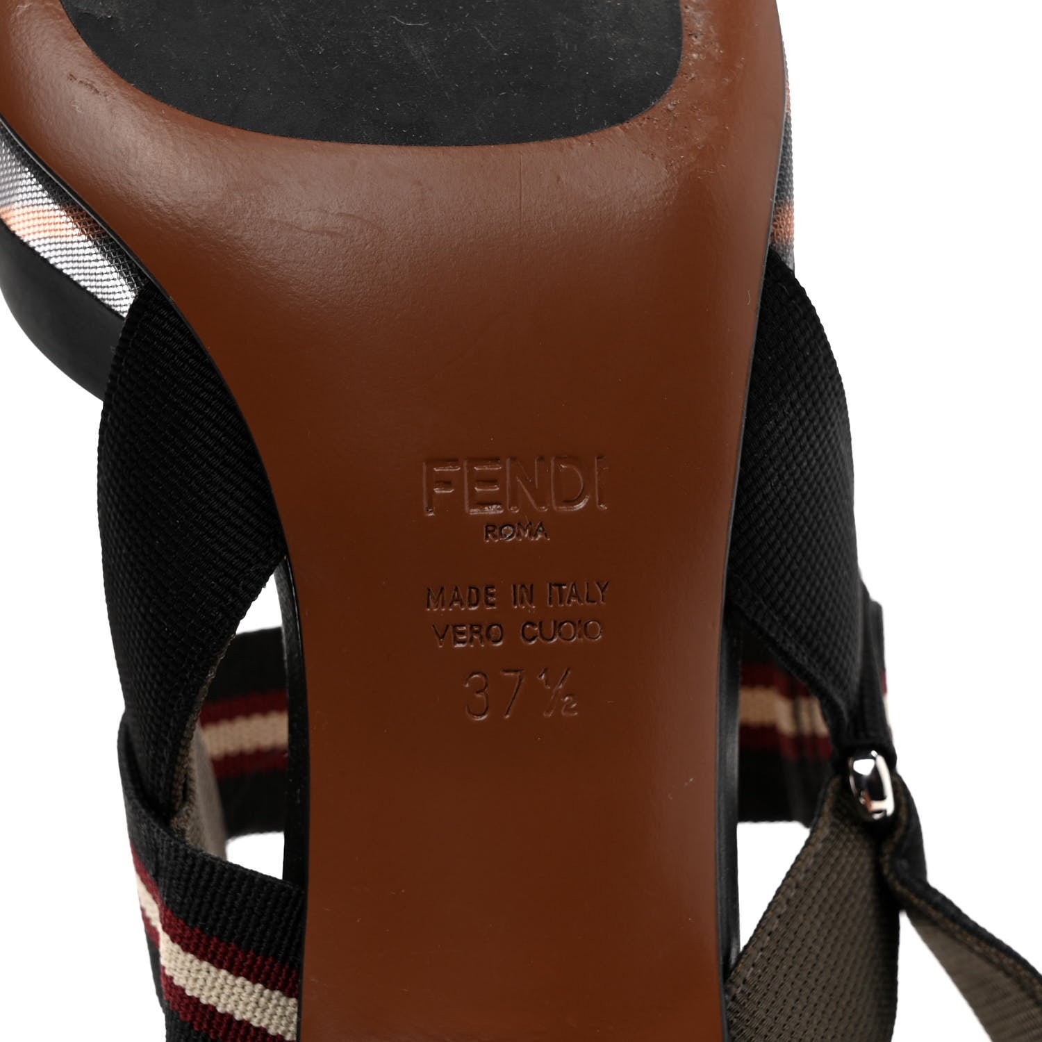 Fendi Technical Mesh FF Colibri 55mm Slingback Pumps 37.5 Tobacco Moro Bordeaux Black Militare 6 of 8