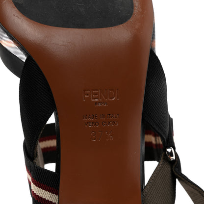 Fendi Technical Mesh FF Colibri 55mm Slingback Pumps 37.5 Tobacco Moro Bordeaux Black Militare 6 of 8