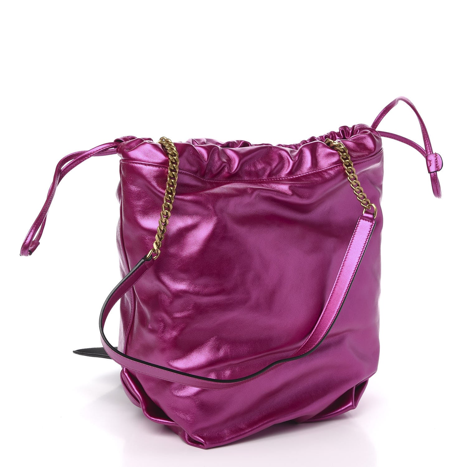 Saint Laurent Lambskin Teddy Drawstring Bag Fuchsia 4 of 11