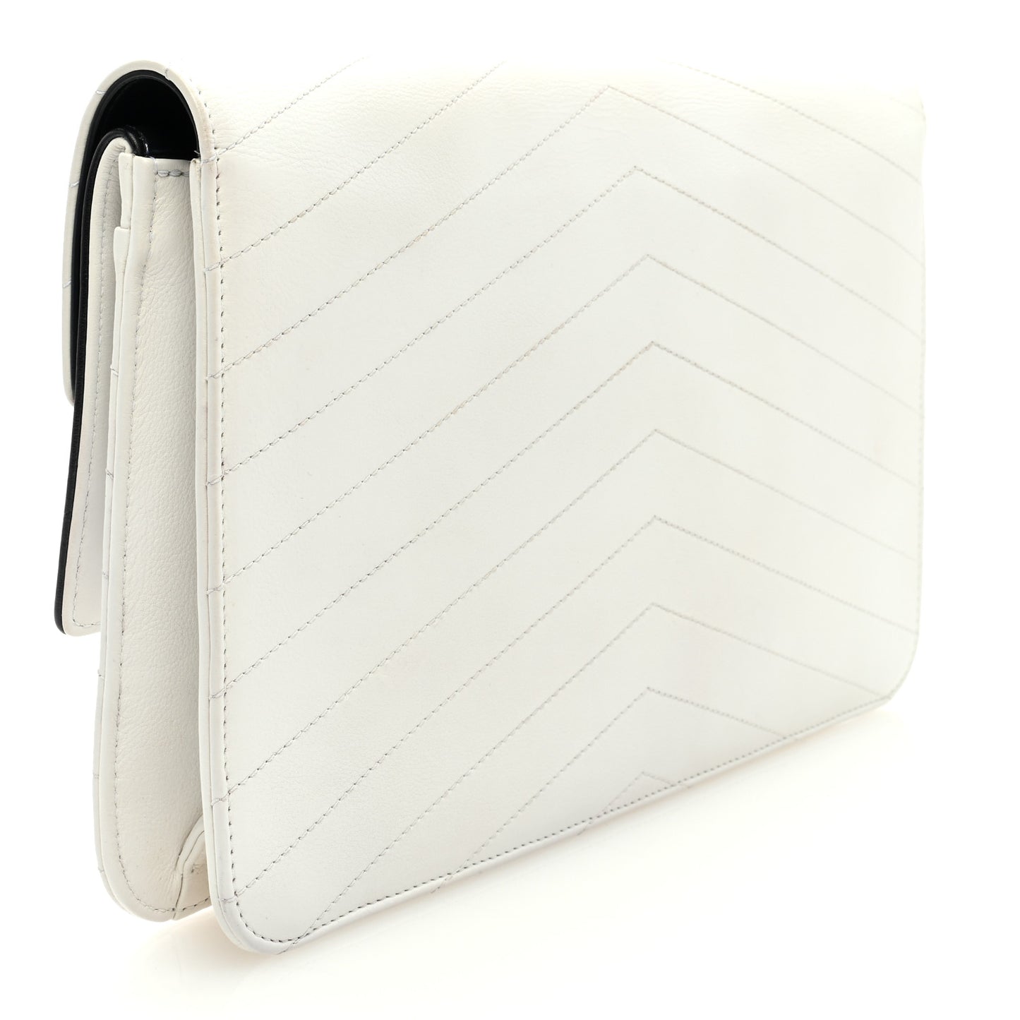 Calfskin Chevron Quilted Casual Trip Clutch White