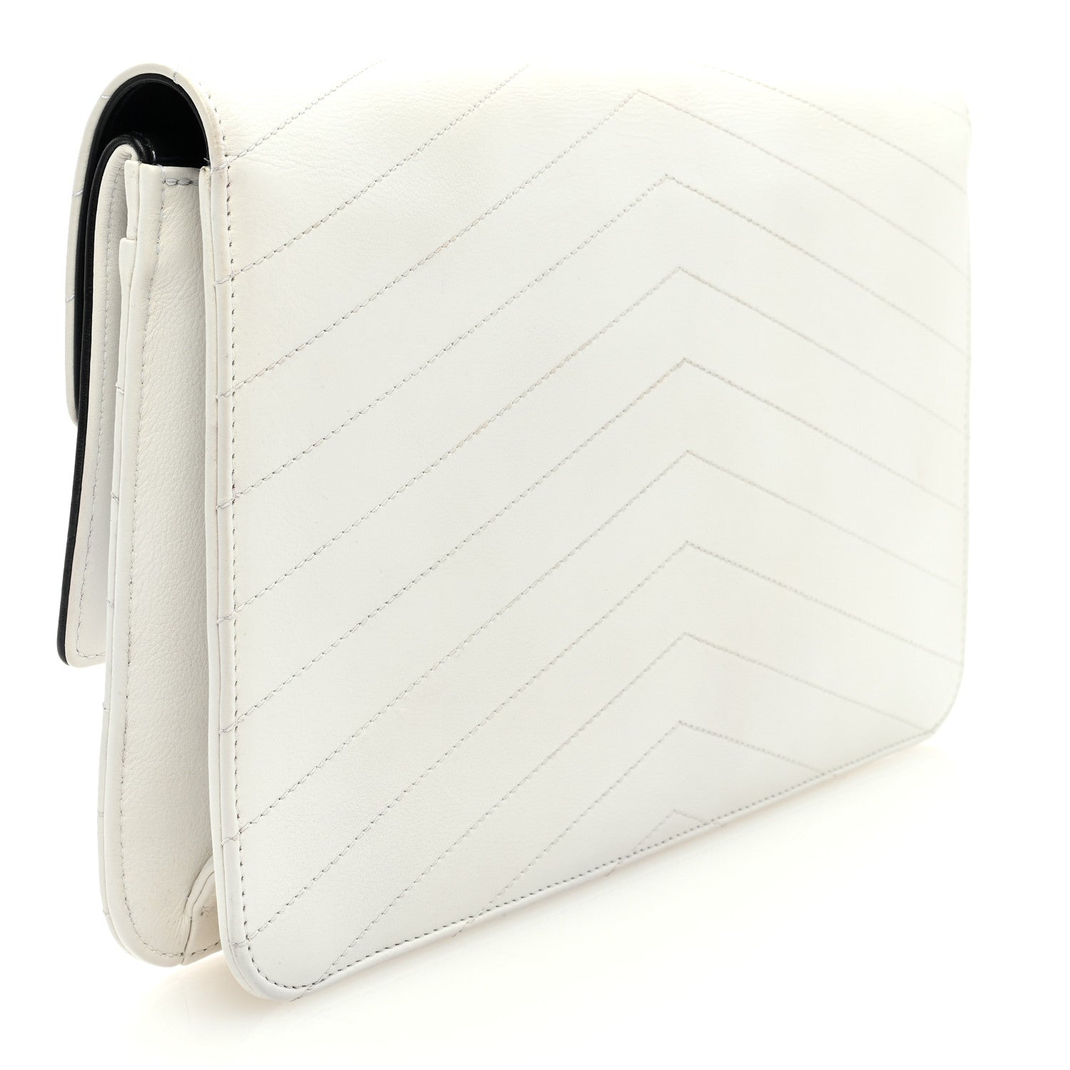 Chanel Calfskin Chevron Quilted Casual Trip Clutch White 3 of 9