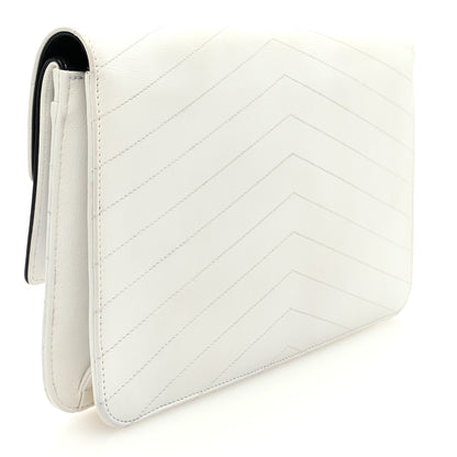 Chanel Calfskin Chevron Quilted Casual Trip Clutch White 3 of 9
