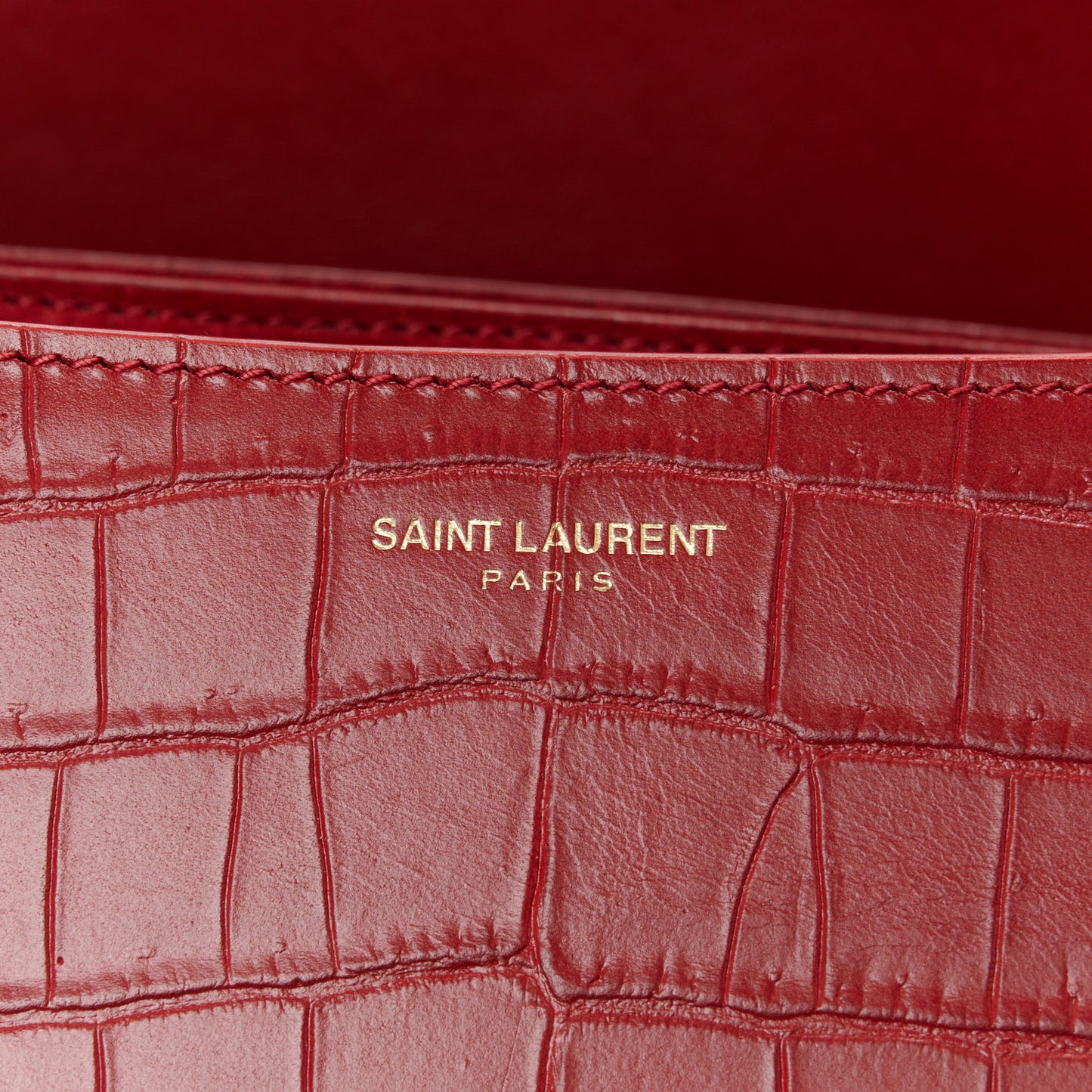 Calfskin Crocodile Embossed Elise Chain Shoulder Bag Red