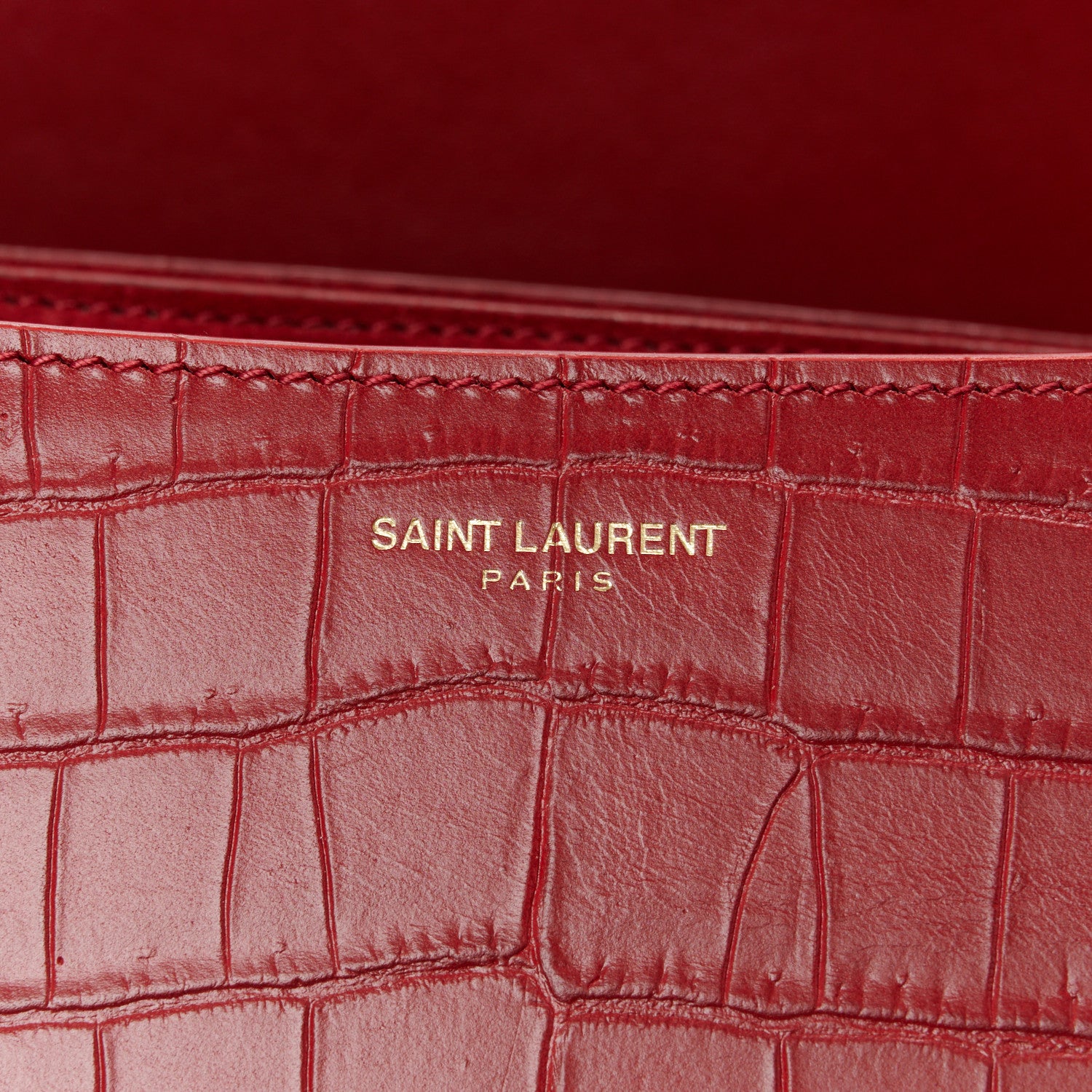 Saint Laurent Calfskin Crocodile Embossed Elise Chain Shoulder Bag Red 8 of 11