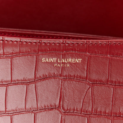 Saint Laurent Calfskin Crocodile Embossed Elise Chain Shoulder Bag Red 8 of 11