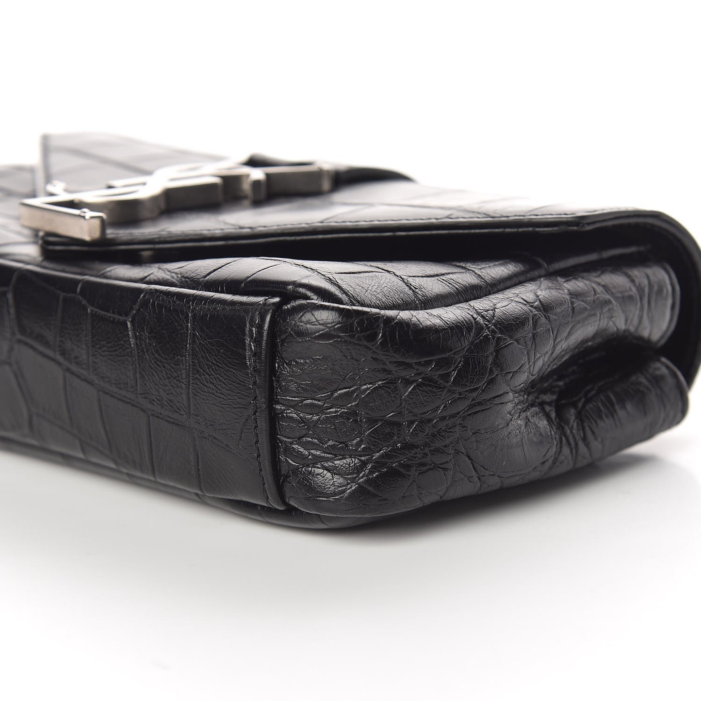 Calfskin Crocodile Embossed Baby Monogram Classic Chain Bag Black