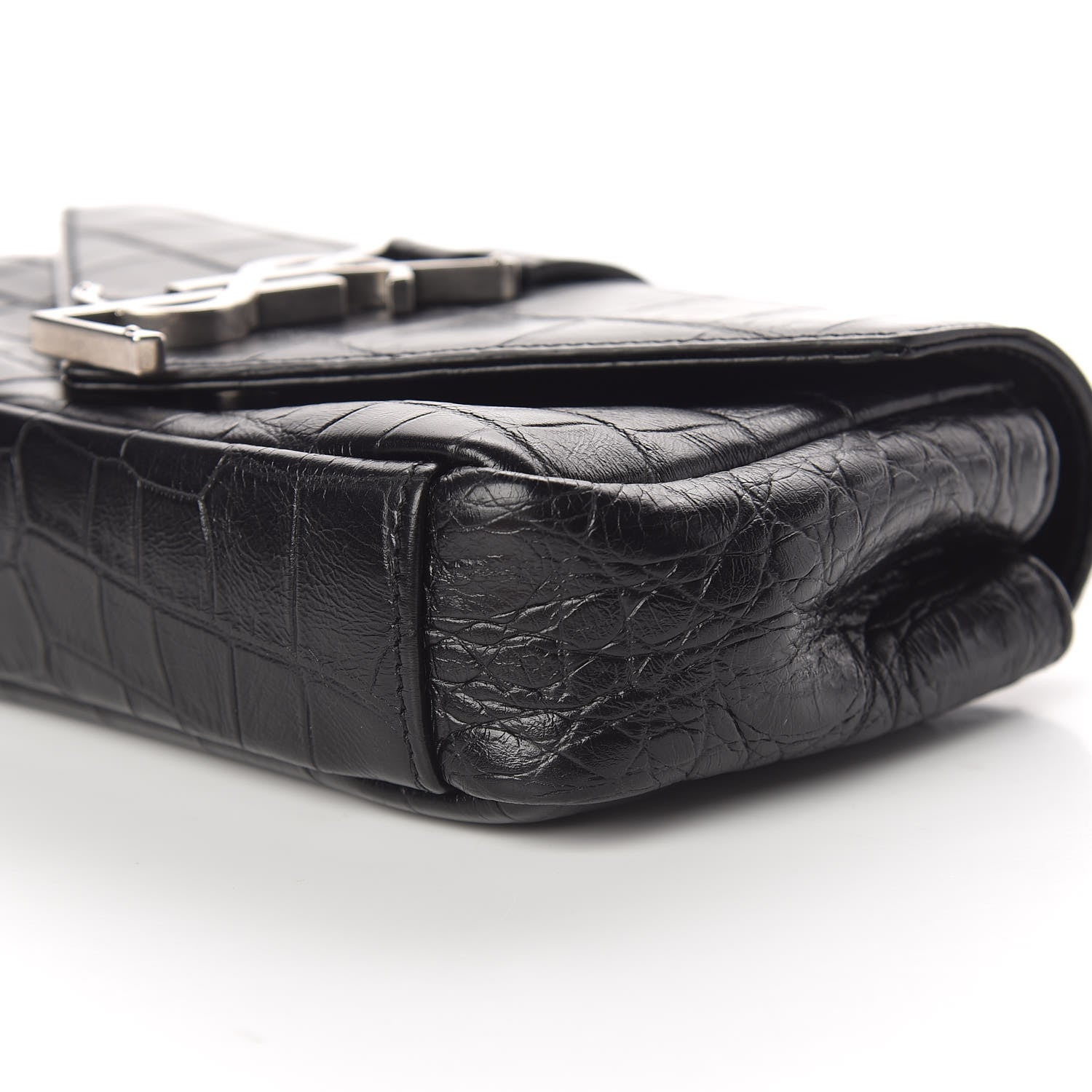Saint Laurent Calfskin Crocodile Embossed Baby Monogram Classic Chain Bag Black 6 of 9
