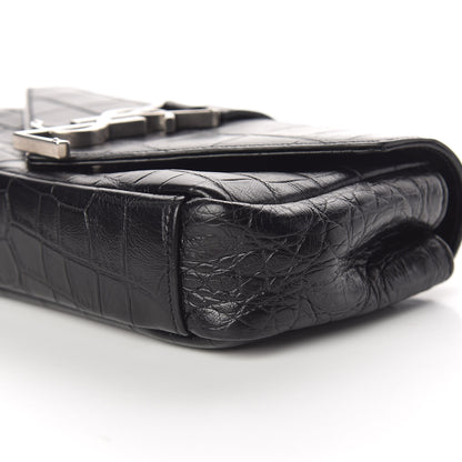 Saint Laurent Calfskin Crocodile Embossed Baby Monogram Classic Chain Bag Black 6 of 9